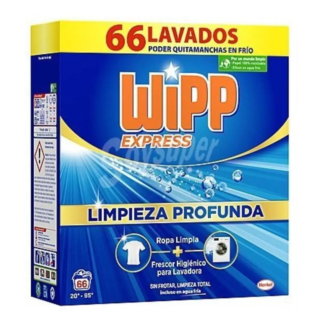Wipp Express Limpieza Profunda 66 lavados, detergente en polvo quitamanchas, para lavadora