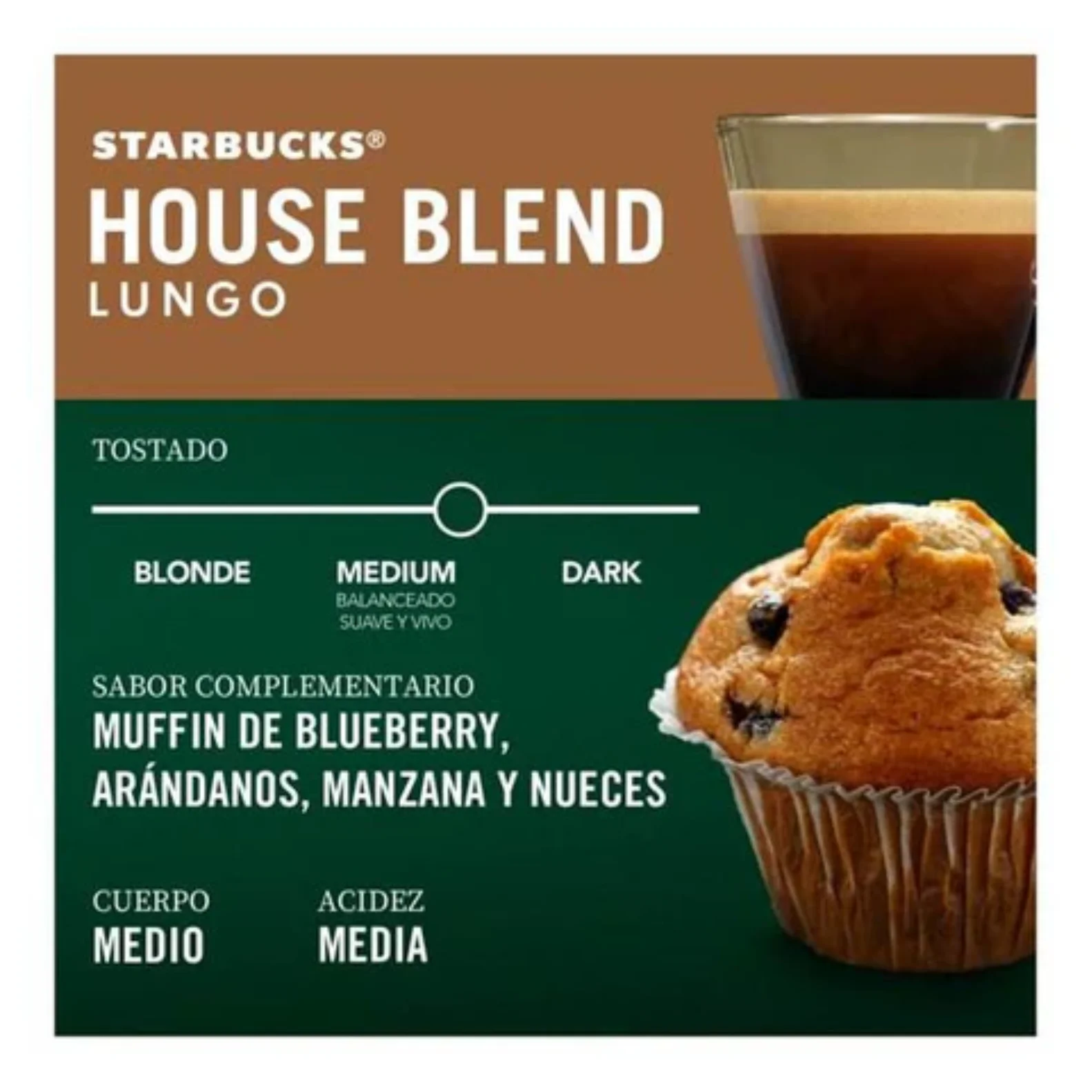 Starbucks house blend lungo capsules 100% arabica medium roast intensity 8 - compatible with nespresso (100 units)
