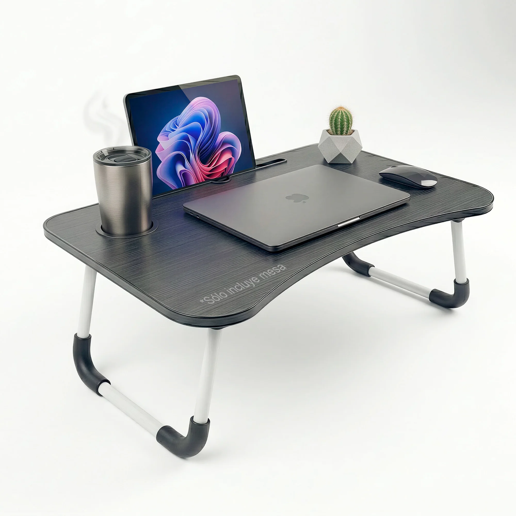 Mesa Portátil para Cama y Sofá con Portavasos y Ranura para Tablet, Mesa Plegable para Portátil hasta 17.3”, Bandeja Desayuno Cama Antideslizante, Soporta 20 kg, Mesa Laptop para Trabajar, Estudiar