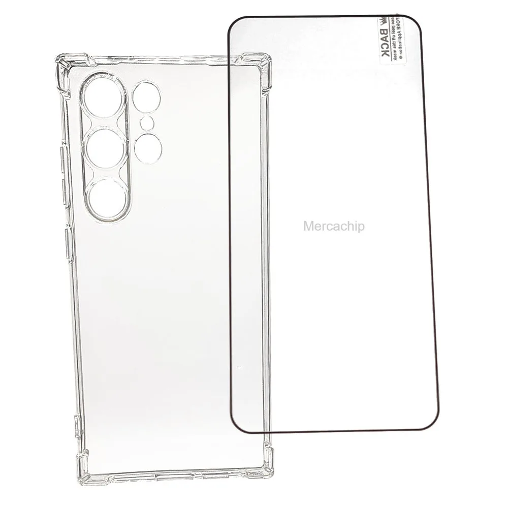 Funda Transparente Mercachip + Cristal Templado para Samsung S24, S24 Plus, S24 Ultra - Protección Completa contra Golpes y Arañazos - Accesorio para Teléfono Móvil