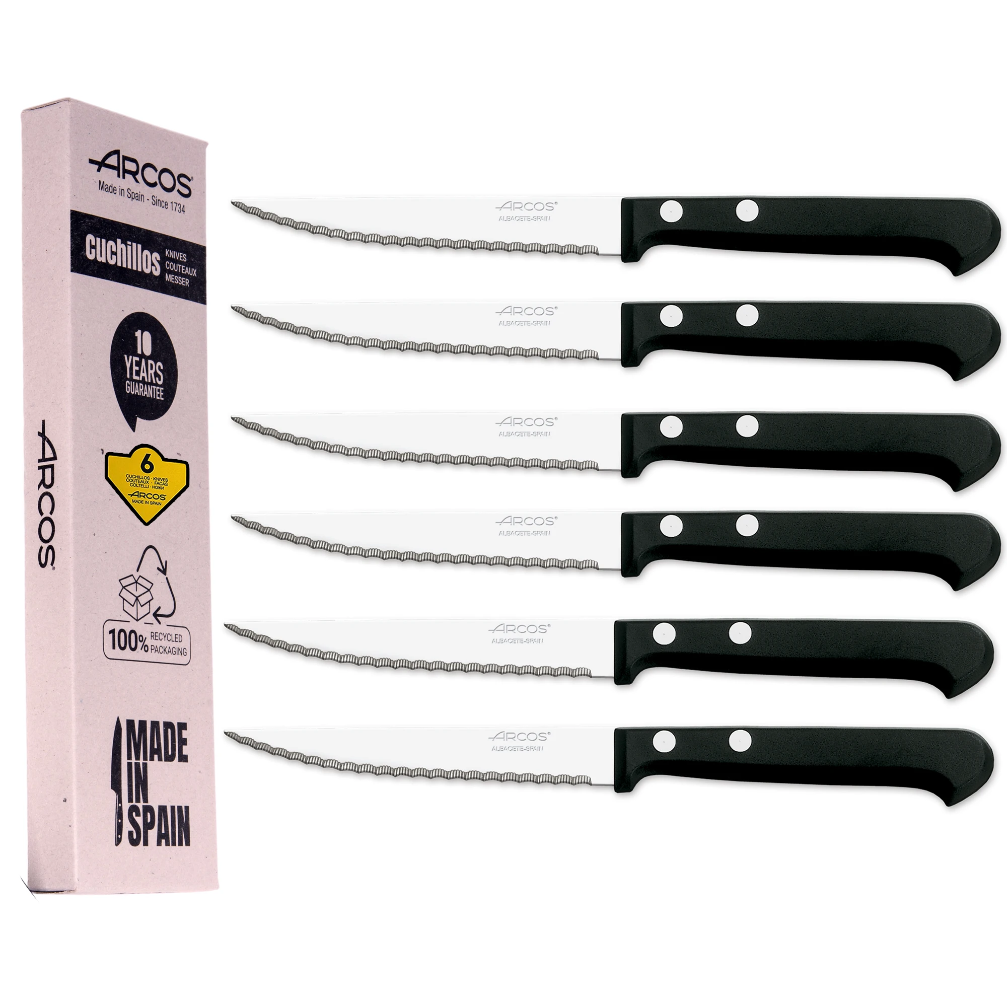 Arcos Table Knives Meat Knives Steak Knives Stainless Steel Knives with Serrated Steak Knife Steak Knives Made in Spain Ecological Packaging