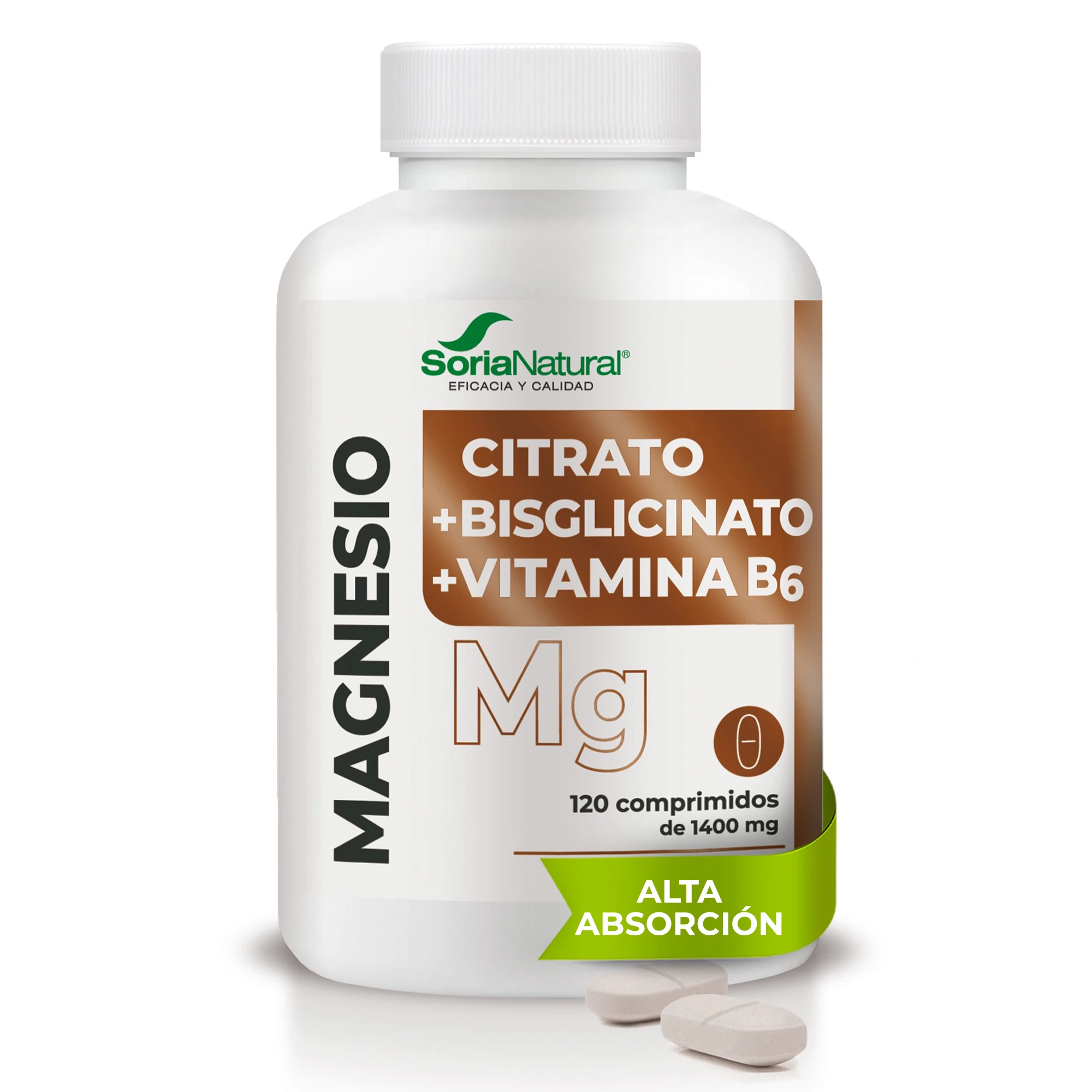Soria Natural Magnesio Citrato + Bisglicinato + Vitamina B6 de ALTA ABSORCIÓN - 120 comprimidos