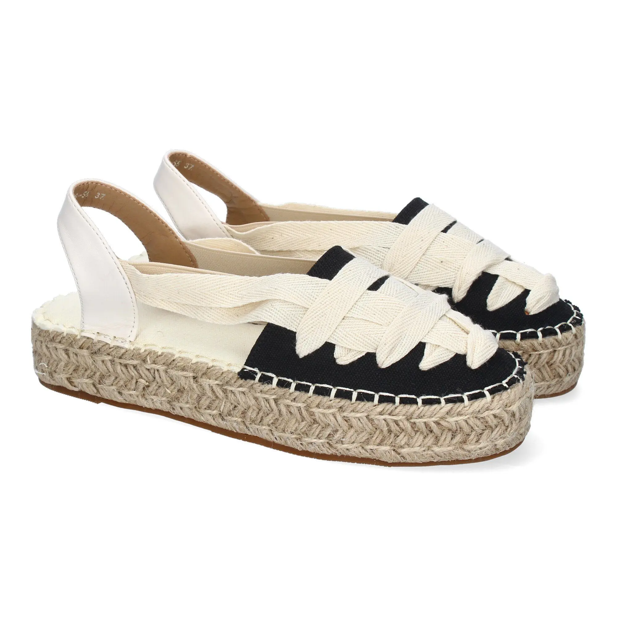 PuntoSalao Alpargatas planas en yute estilo valenciana para mujer negro 3U18