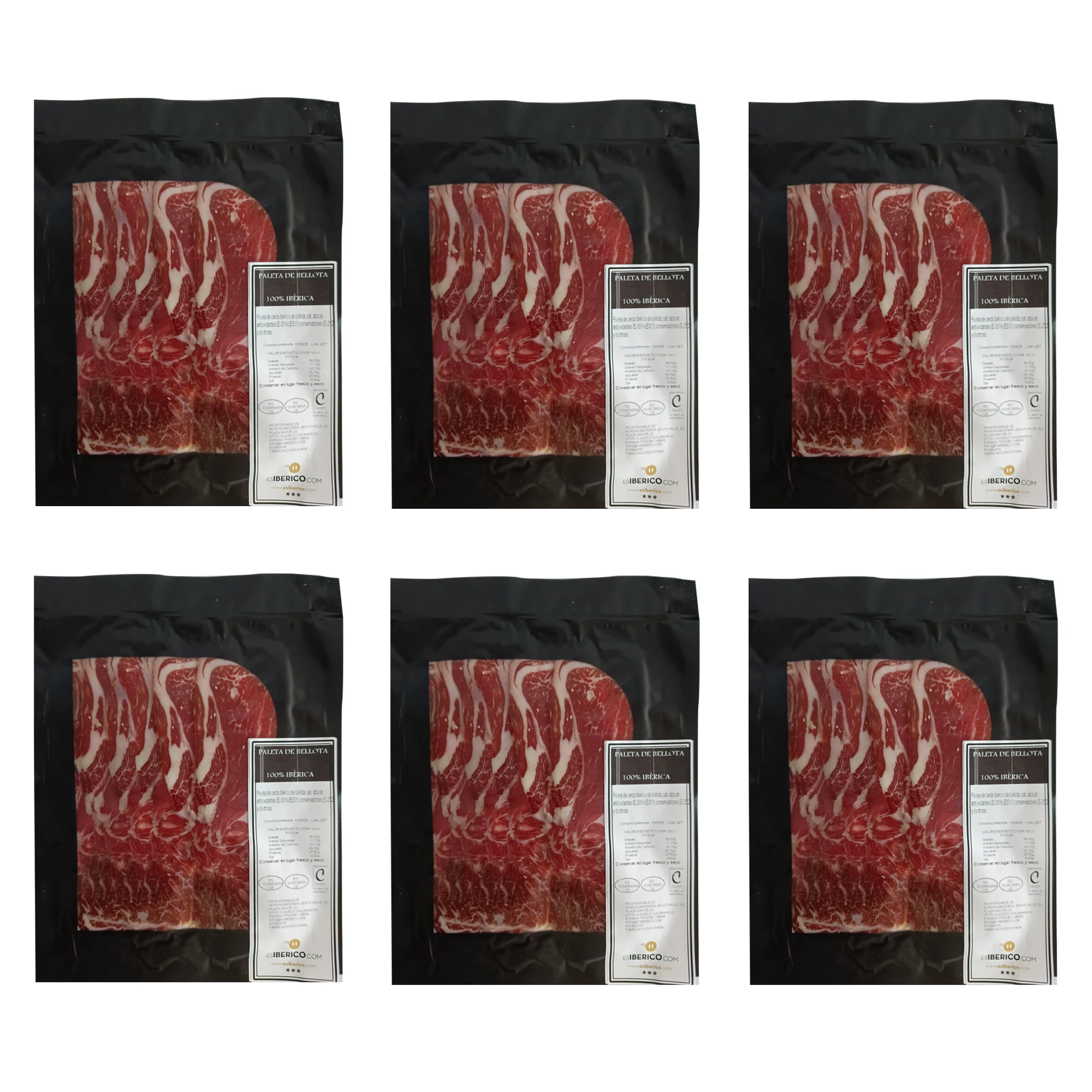 Paleta 100% Ibérica de Bellota Loncheada, 6 Unidades de 100 g, Producto Gourmet Curado 24 Meses