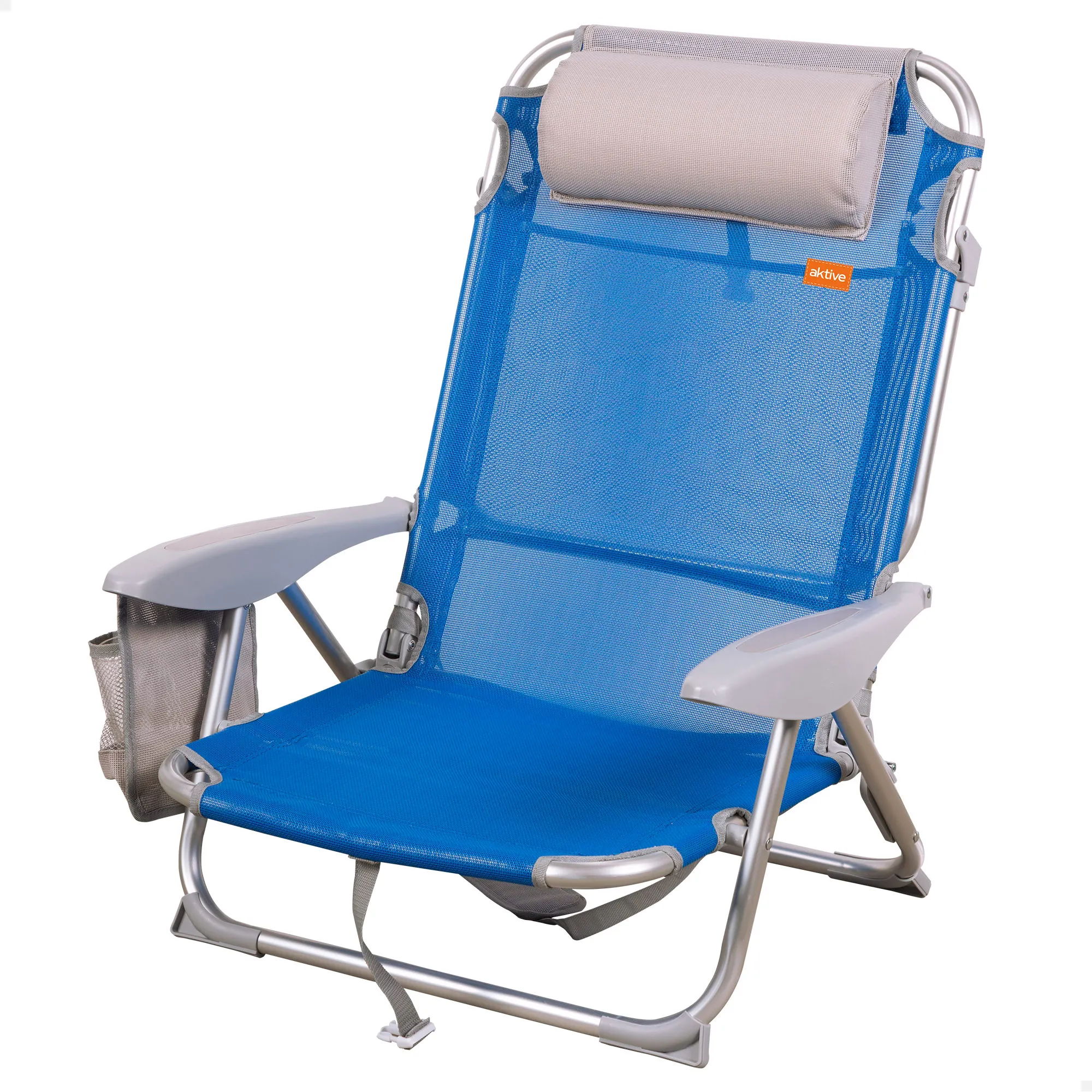 Aktive - Silla de playa plegable multiposición, aluminio y textileno, asiento bajo, incluye bolsillo lateral, cojín… — oferta en AliExpress