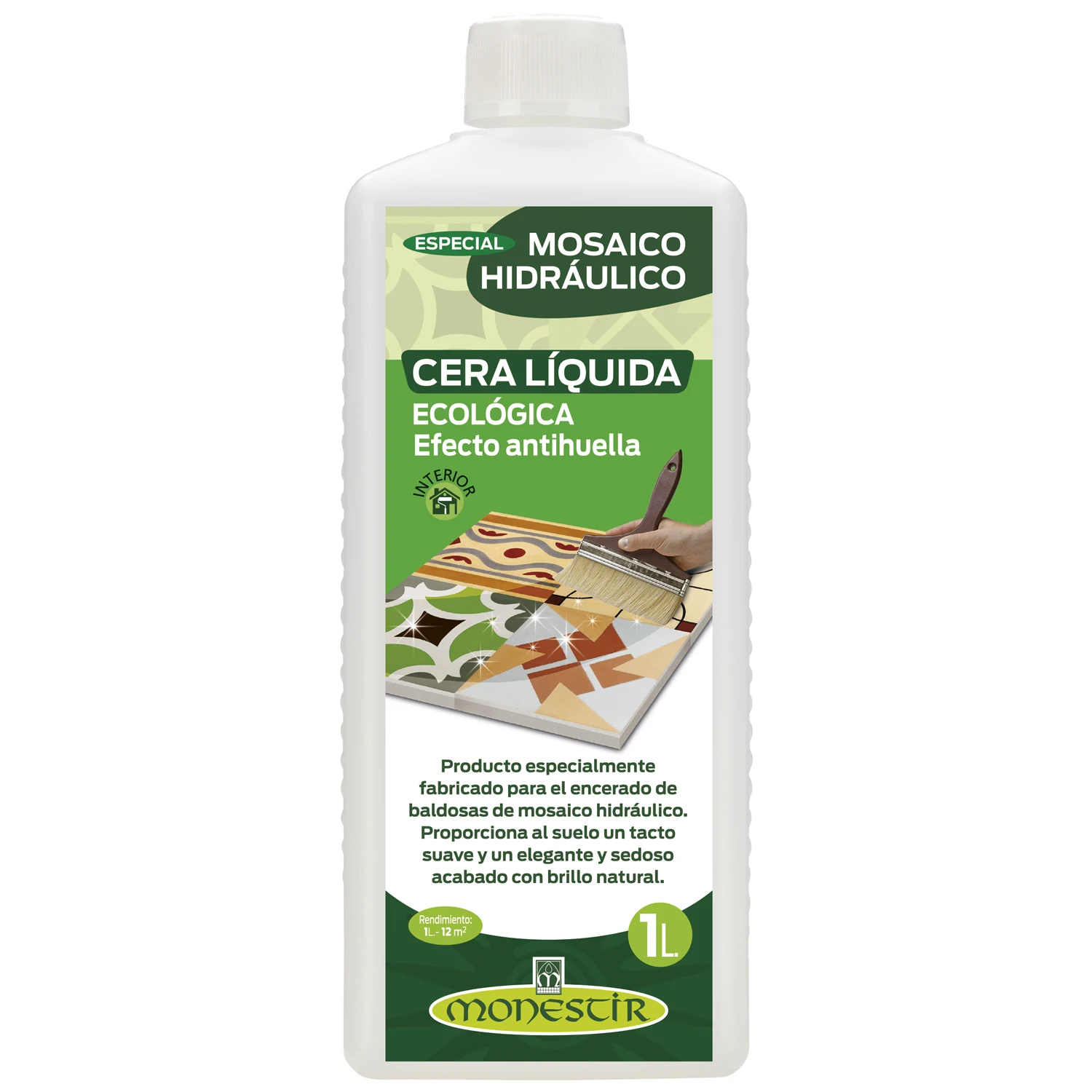 Monestir Cera Líquida Ecológica Brillo 1L para Baldosas Hidráulicas - Protección Extra y Fácil Limpieza