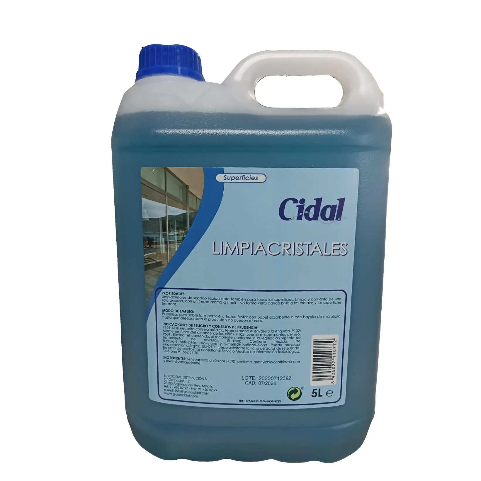 CIDAL LIMPIACRISTALES 5L - Limpieza Rápida y Sin Huellas