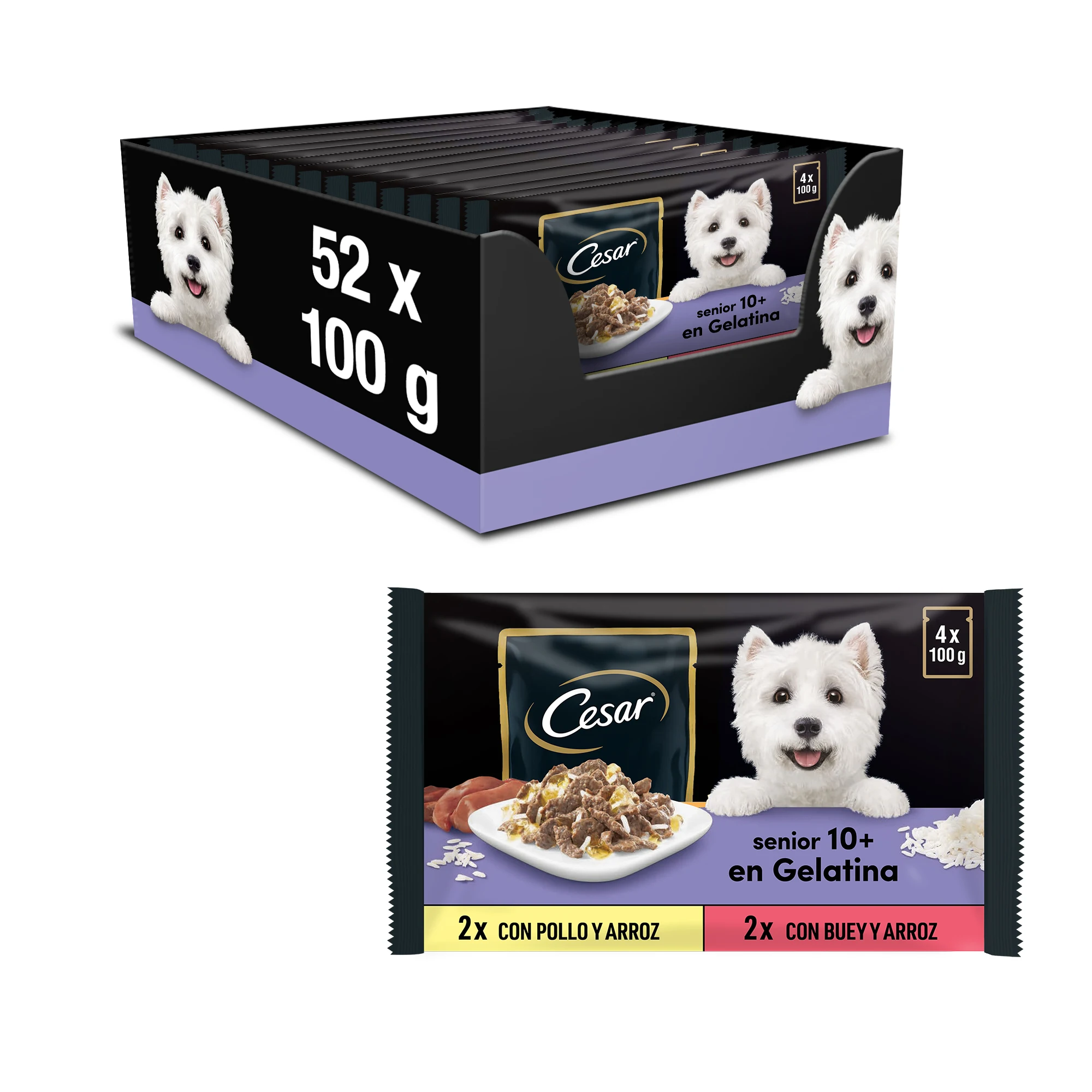 Cesar wet food for Senior dog selection jelly mixed meats, Multipack (Pack of 13x4 sachets x 100g)