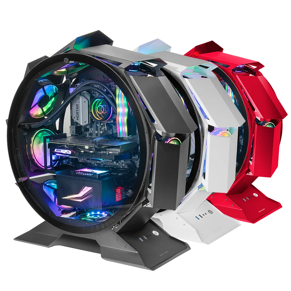 Mars Gaming MCORB, Caja PC Gaming, Diseño Circular ORB, Refrigeración Extrema Hasta 9 Ventiladores, Doble Ventana Cristal Templado, Micro-ATX con Interior XL, Torre PC Negro o Blanco