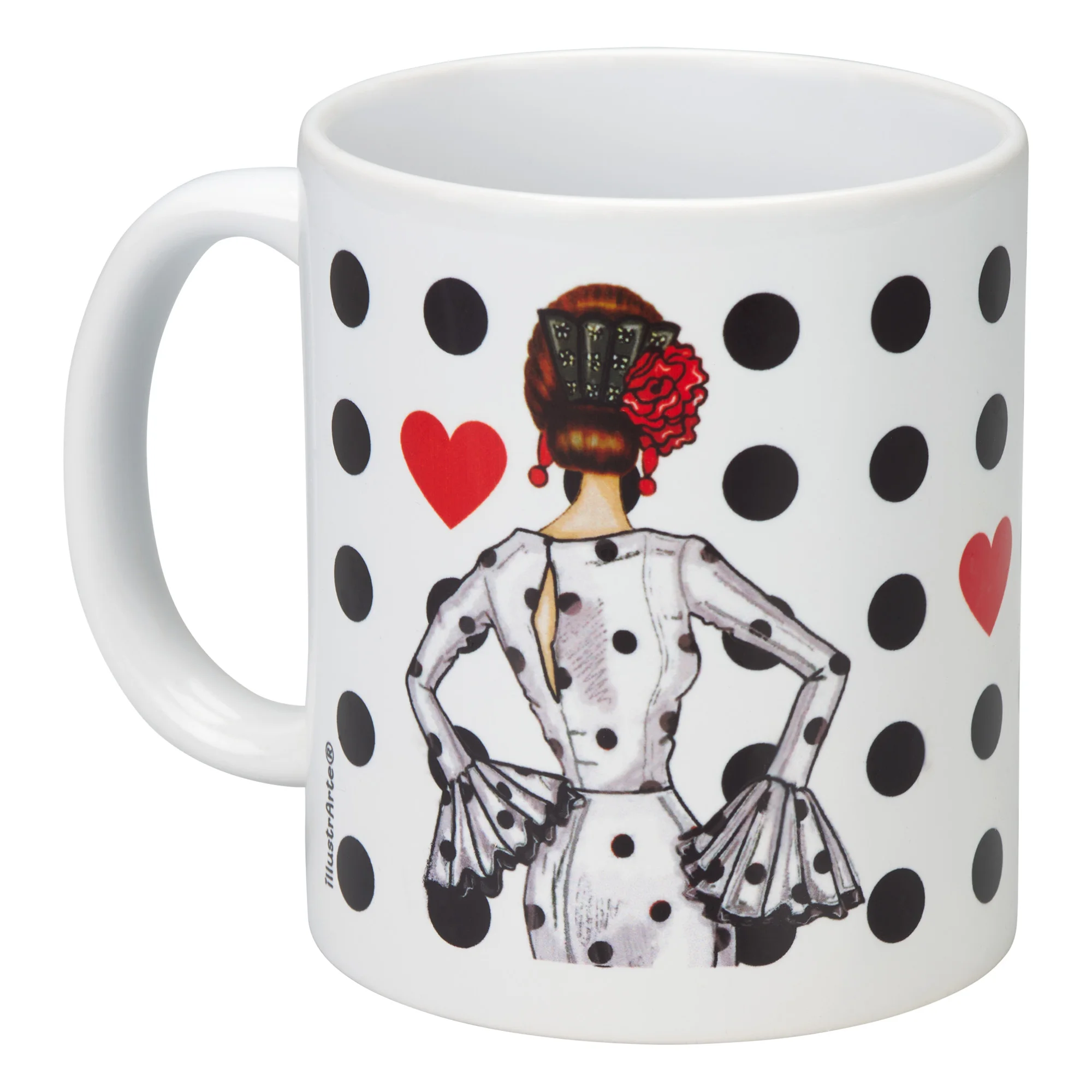 IllustrArte Taza Cerámica 350 ml “María Blanco” – Diseño Bailarina de Flamenco – Taza Blanca Impresa – Apta para Lavavajillas y Microondas – Regalo Original para Amantes del Baile