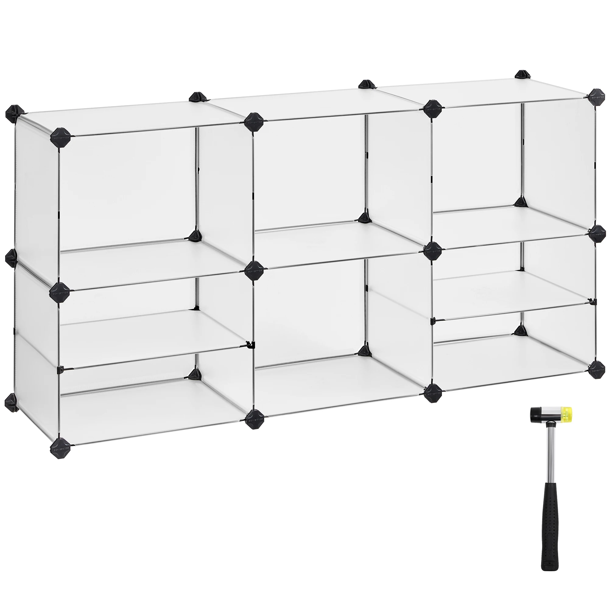 SONGMICS Estantería Modular de 9 Compartimentos, Organizador de Plástico, Zapatero, 30 x 40 x 30 cm, 39 x 40 x 15 cm, Salón, Dormitorio, Estudio, con Martillo de Goma y Hierro, Blanco
