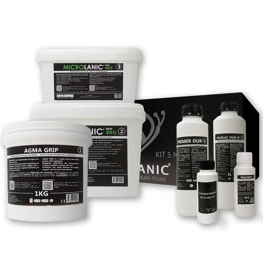 MICROLANIC - KIT MICROCEMENTO 5M² S.B.C | Especial Baños y Cocinas | Kit microcemento 5m² listo al uso para Baños, duchas y Cocinas.