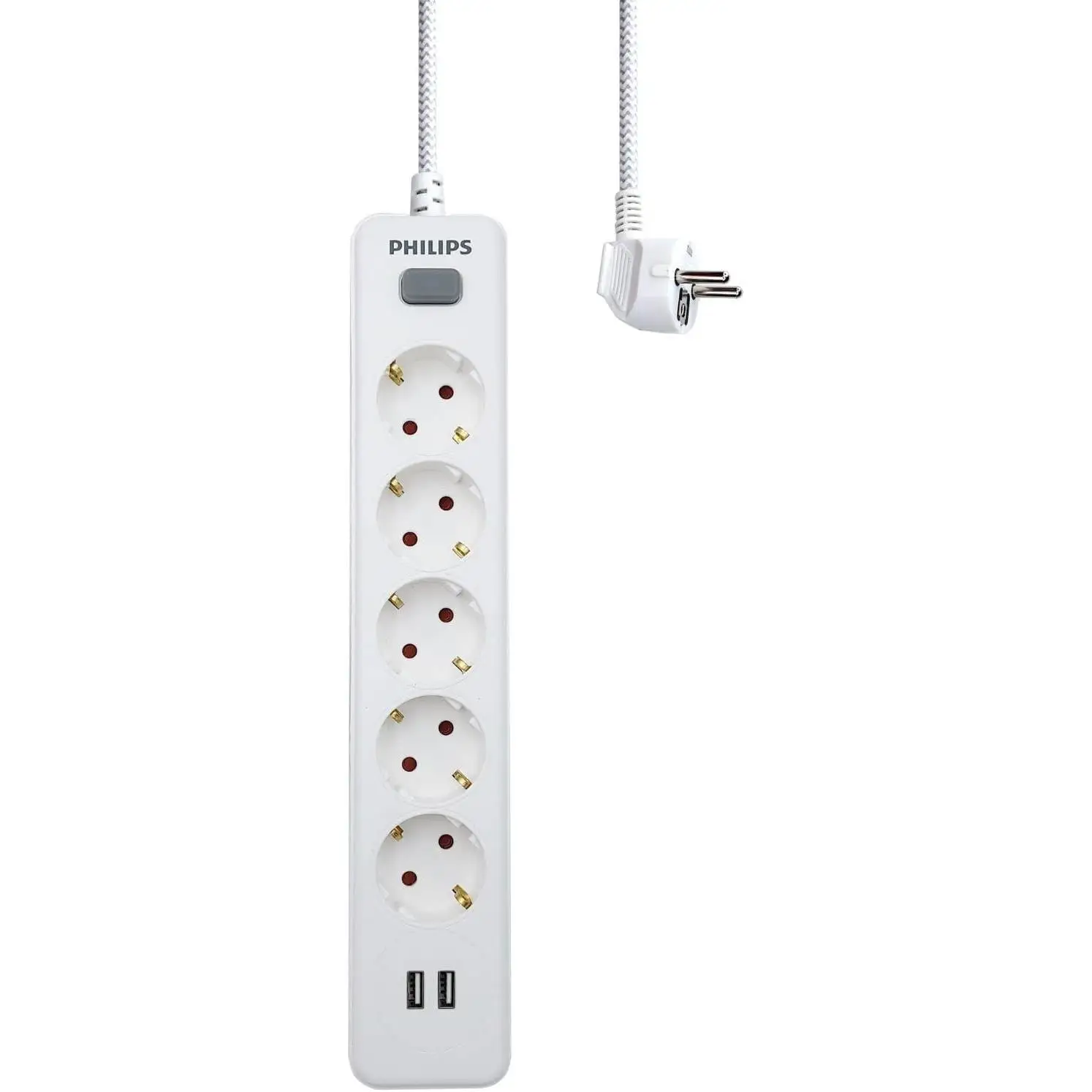 Regleta de Enchufes Philips con 5 Tomas Schuko y 2 Puertos USB