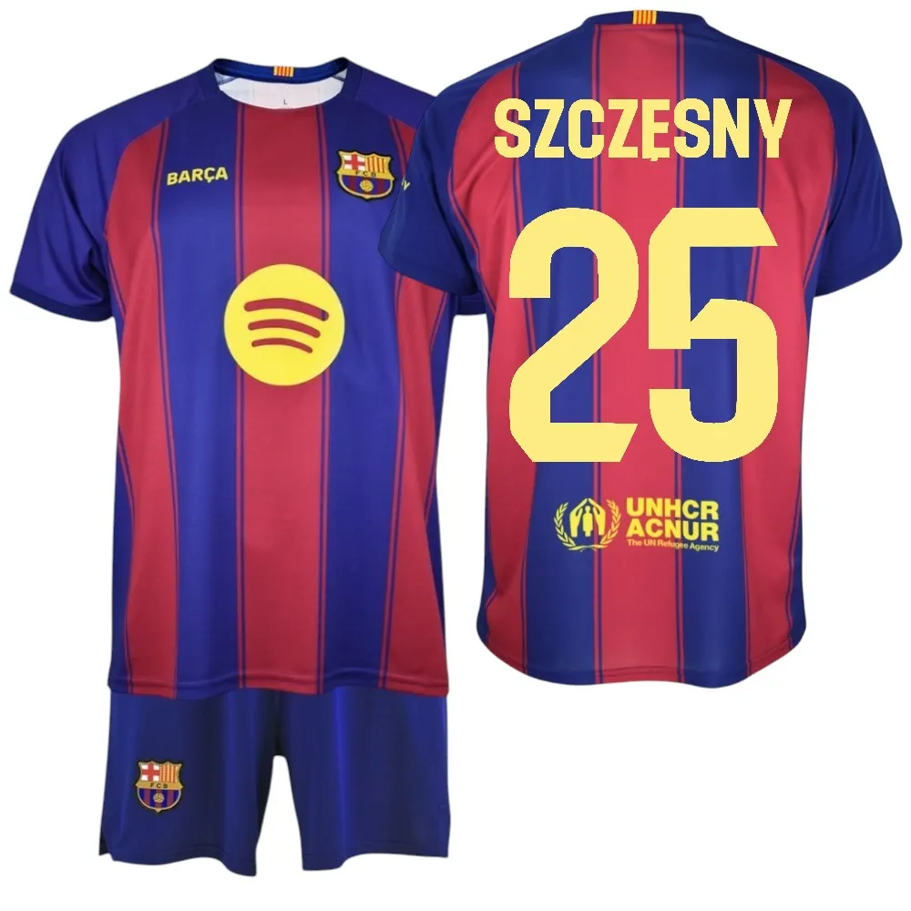 F.C Barcelona - Conjunto Camiseta y Pantalón Niño - Jugador SZCZESNY Nº25 - Diseño Blaugrana Clásico - Escudo Bordado - Tejido Transpirable - Ideal para regalo