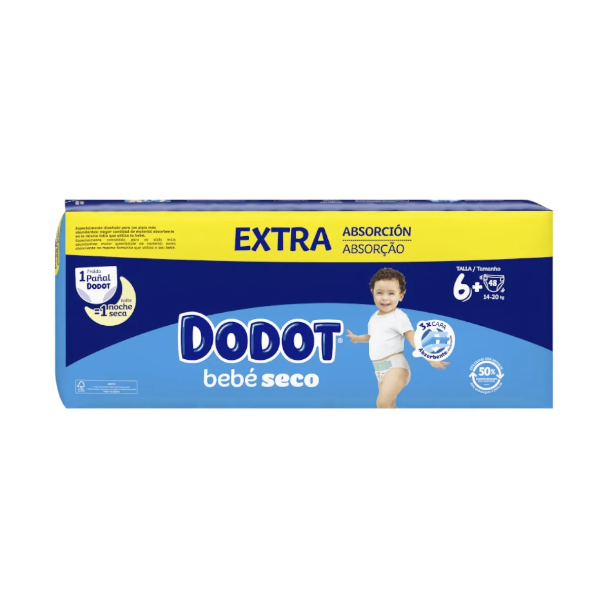 DODOT Pack of 2 Bags of 48 Soft Diapers Anti-Leak and Comfortable Fit Up to 12 Hours Protection Extra Dry Baby Jumbo Size 6 + (96 Diapers in total)