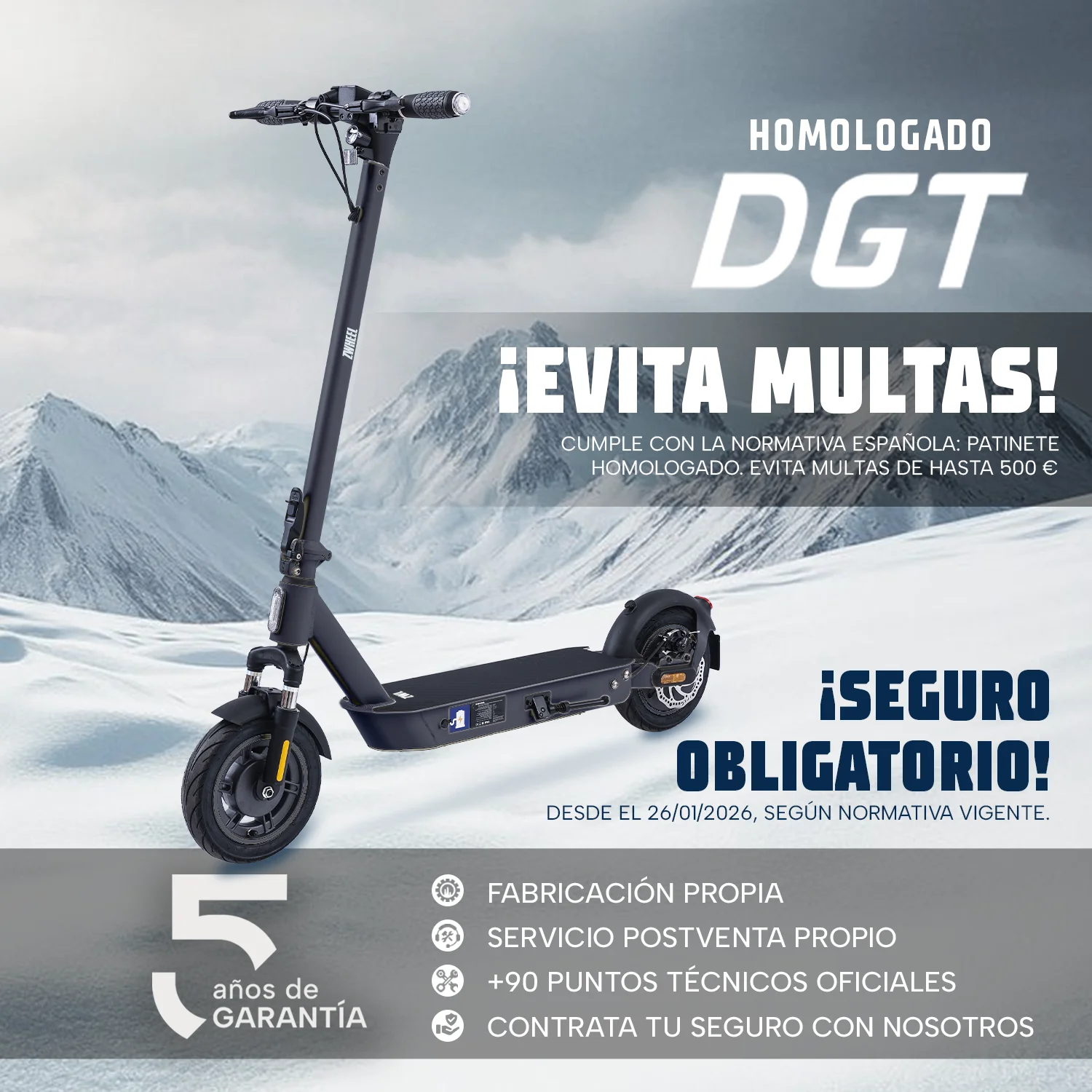 Patinete Eléctrico Zfox Max Zwheel Plegable con App, Motor 800W, Autonomía 50km, Suspensión Ruedas 10″- Homologado DGT 4