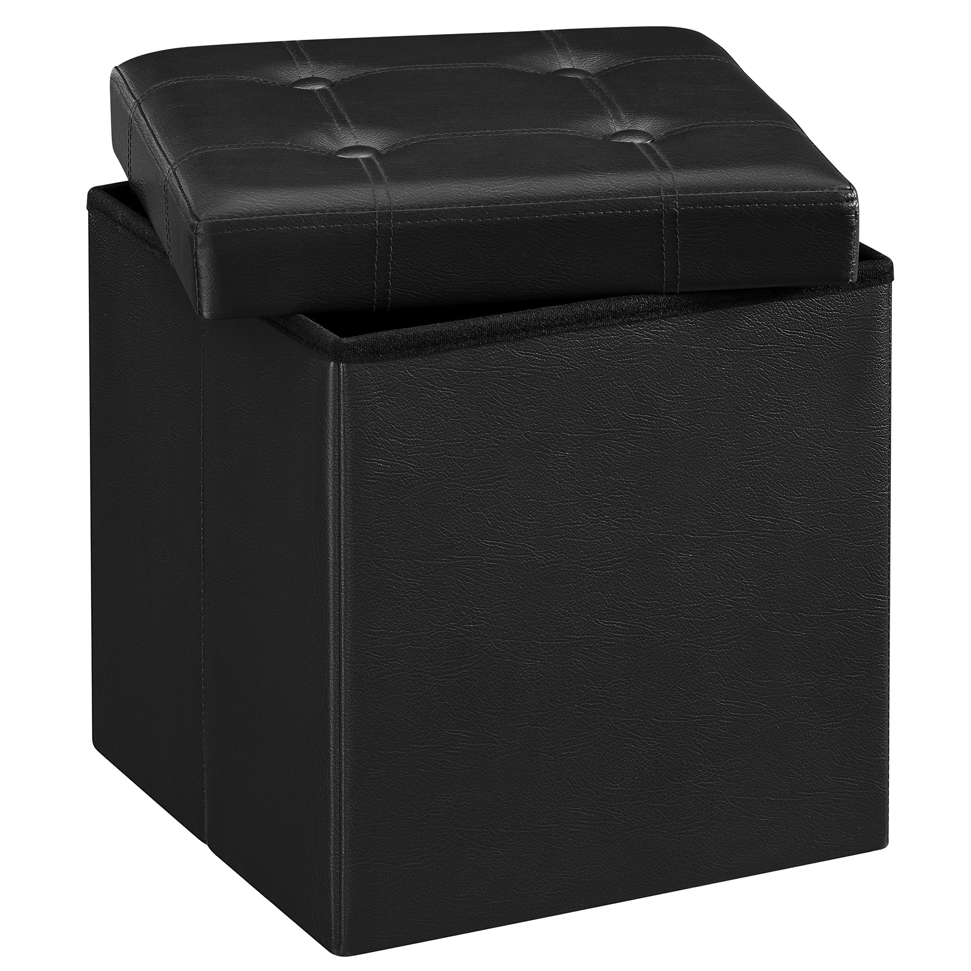 SONGMICS Sgabello Puff con Contenitore Pieghevole, Carico Massimo 300 kg, 38 x 38 x 38 cm, Nero/Bianco