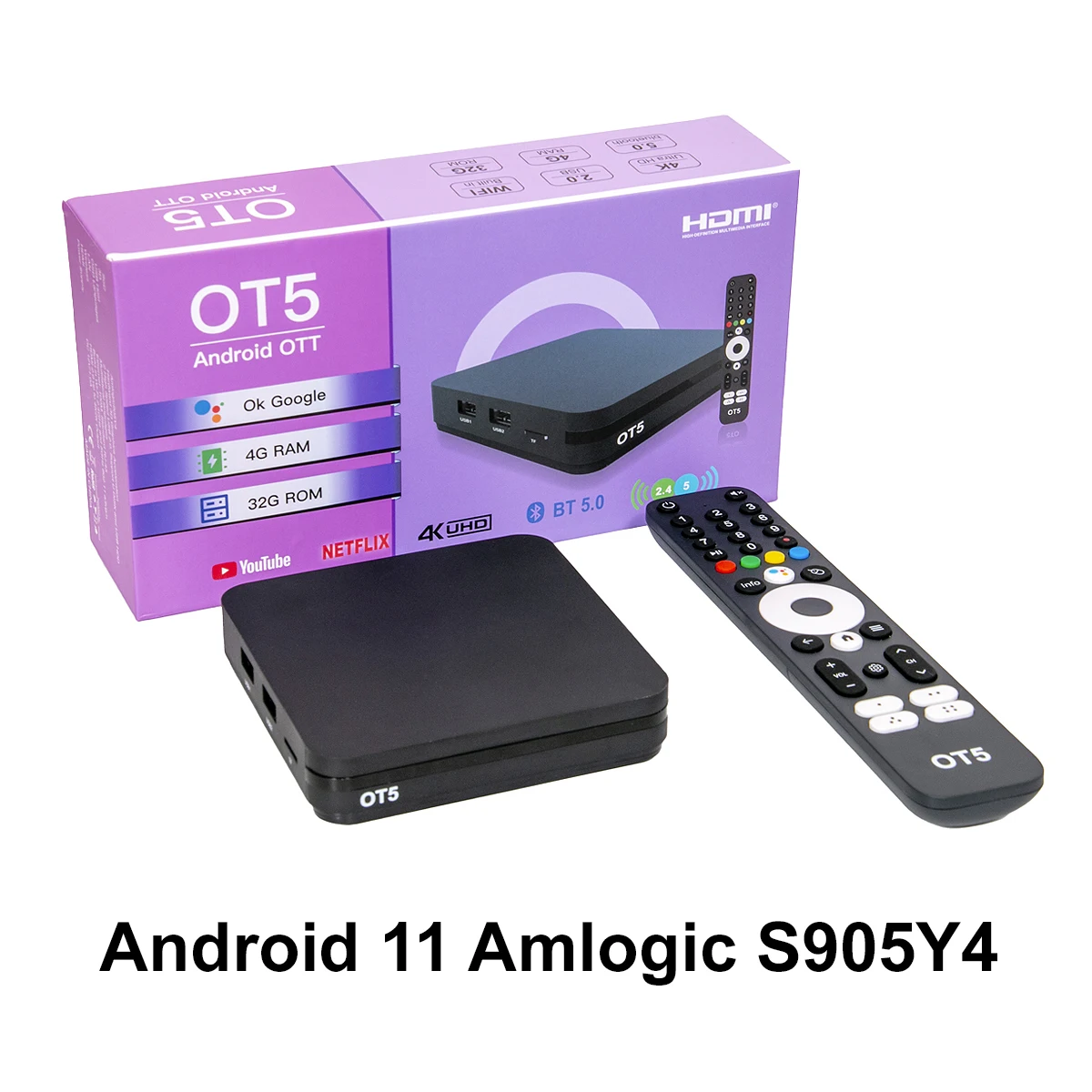 Ostark ot5 4k, compatible with iptv amlogic m3u s905x4, plex 2.4g+5g wifi, av1, usb 3.0, usb 2.0, emmc, h.265 hevc ot5 s905y4 ot3. Shipping from spain.