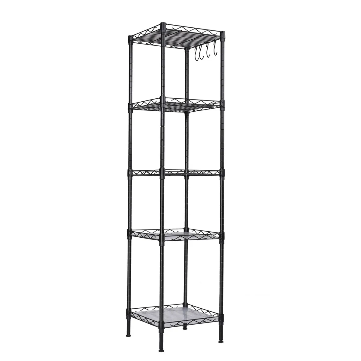 T-lovendo 5-Shelf Bathroom Shelf, Metal Shelf, for Bathroom, Kitchen, Living Room, 5-Sheets PP, with Detachable Hooks, 30x30x123,5 cm, Total Load 100 kg