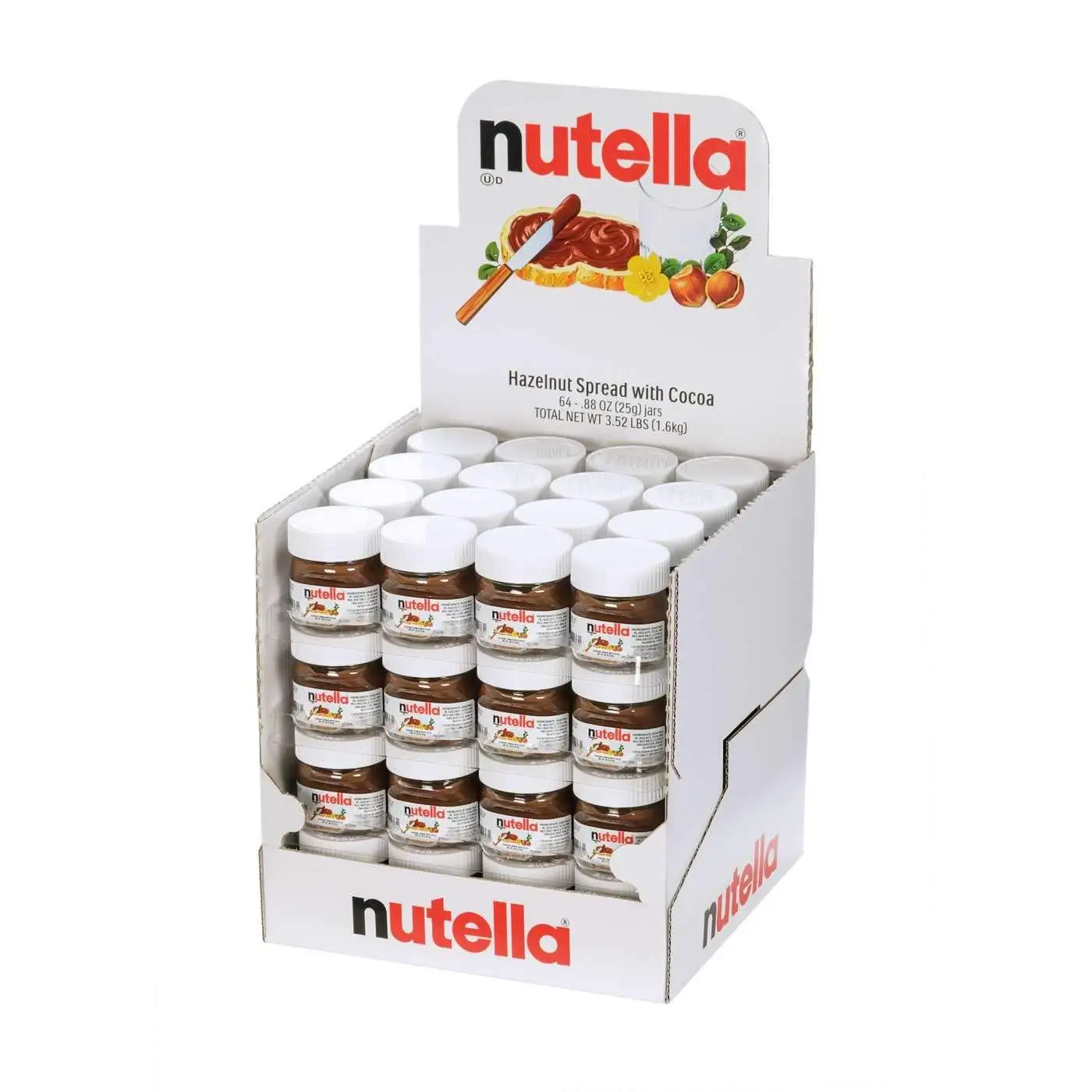 Nutella Mini Crema de avellanas y cacao 25gr Tarro Cristal. 16 / 32 / 64 unidades para elegir. Ideal para Regalos, Comuniones, Bautizos. Hoteles. Sabor de confianza