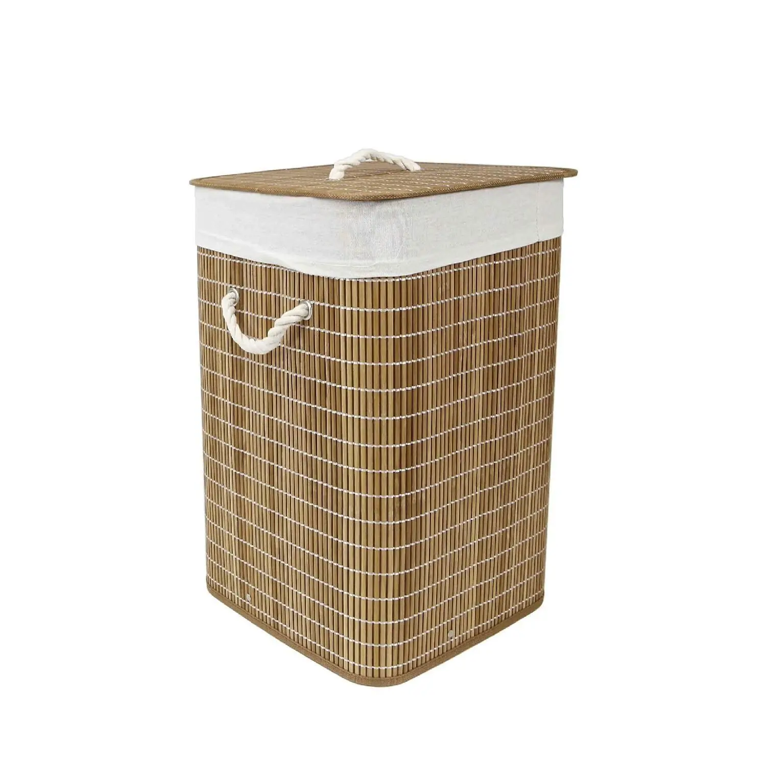 Cesto ropa sucia con tapa Transpirable Pongotodo plegable con funda interior  Cesta para Ropa Sucia de Bambu Natural  Cesta Mimbre de Almacenaje  redondo o cuadrado  35 x 50 cm