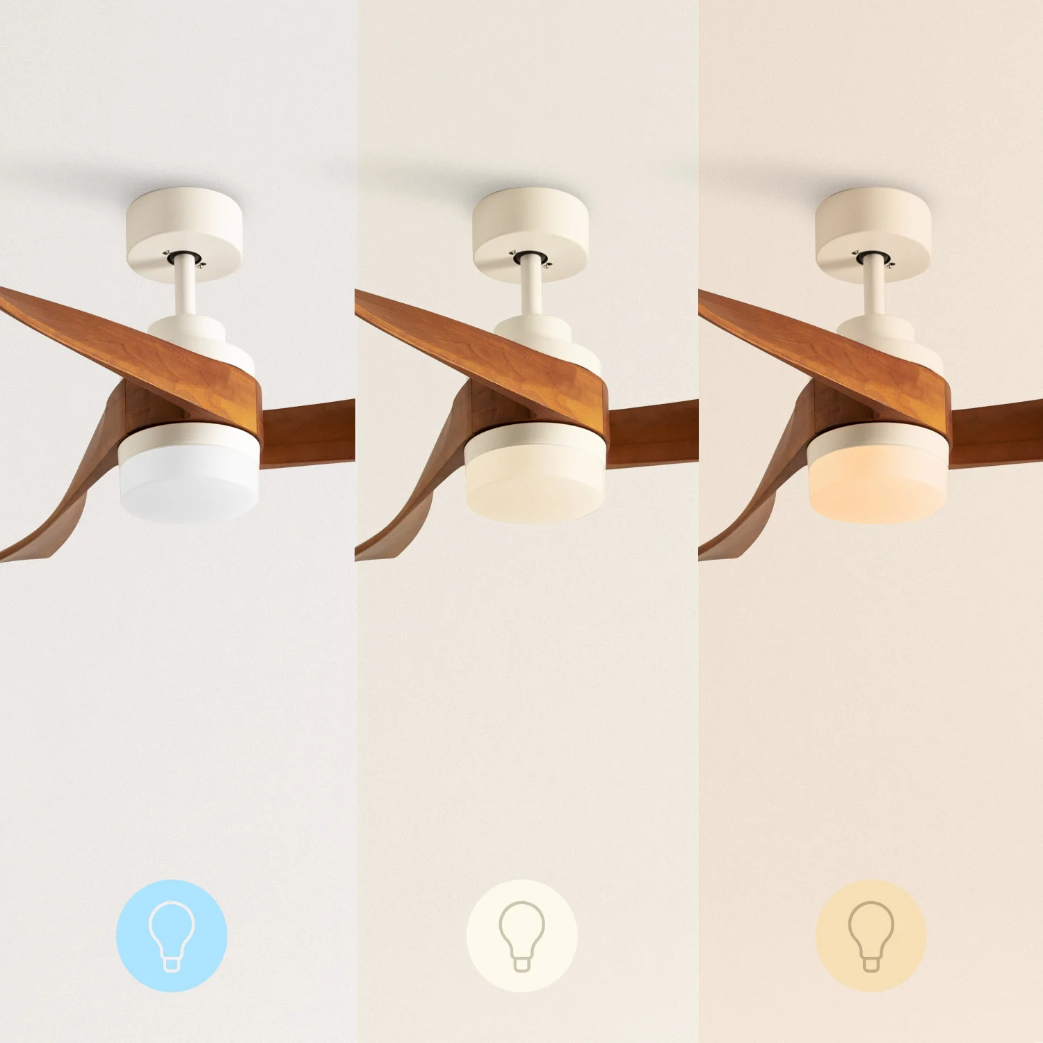 Create Silent DC ceiling fan with Natural wood blades and dimmable light-WIND CURVE