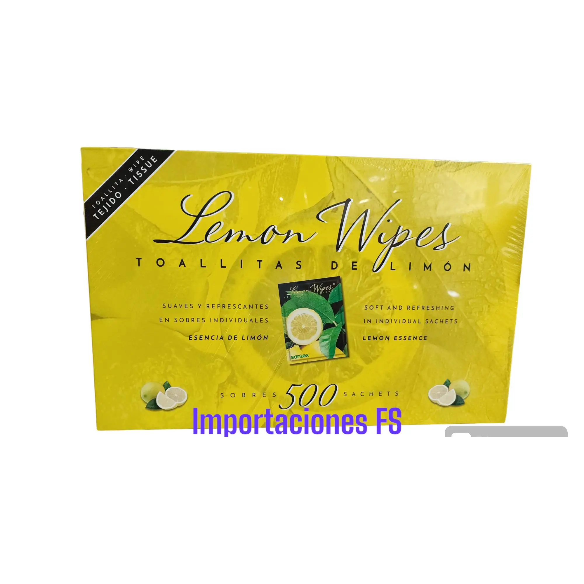 TOALLITAS DE LIMON - 500 SOBRES INDIVIDUALES - SUAVES Y REFRESCANTES - ESENCIA DE LIMON - LEMON ESSENCE - LEMON WIPES.