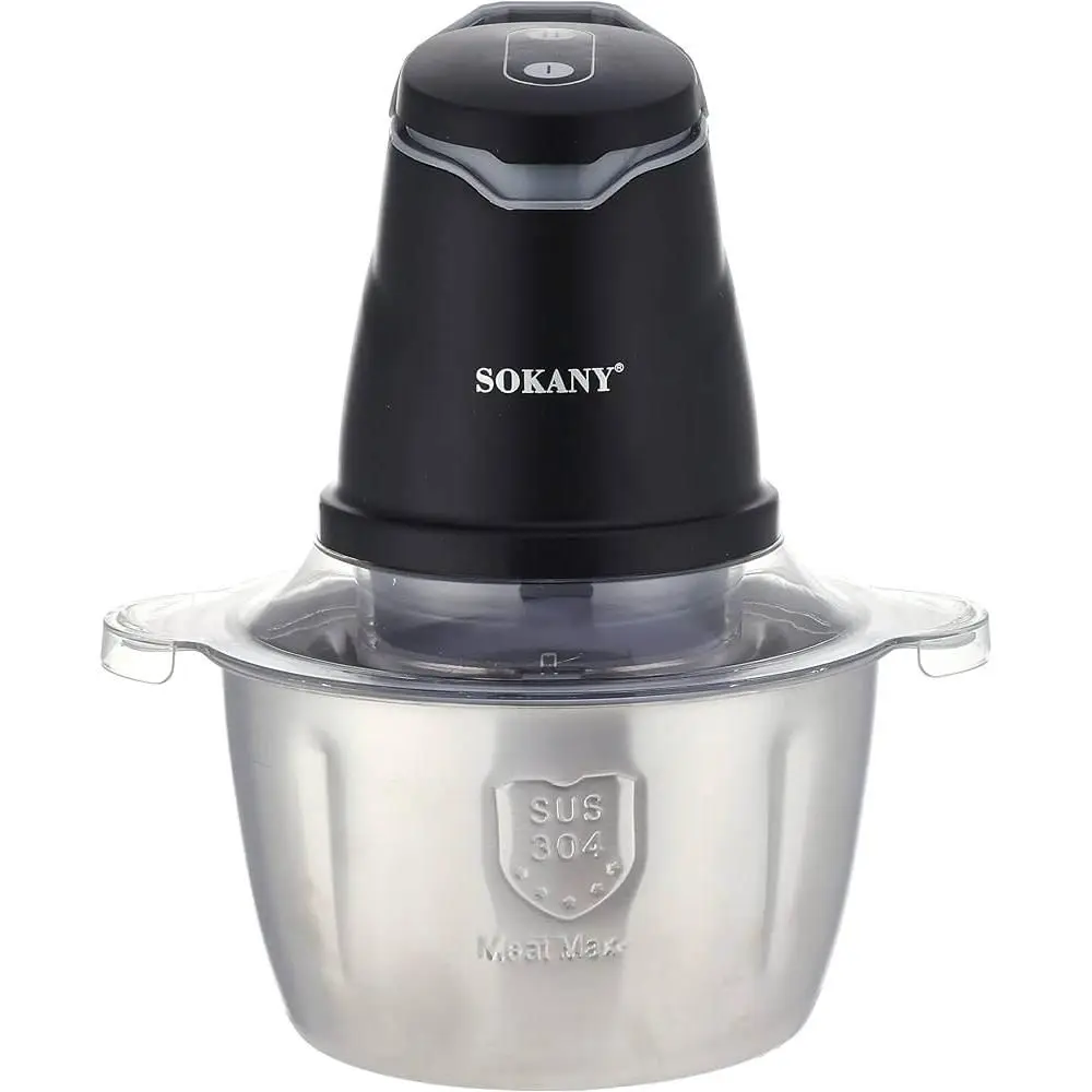 Picadora electrica 2 L, 400 W, triburadora de alimentos con 4 cuchillas de acero inocidante, 2 niveles de velocidad. Sokany