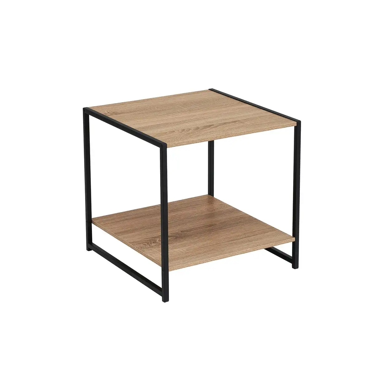 Lola Home Mesa auxiliar cubo de metal y MDF negra y natural de 50x50x50 cm
