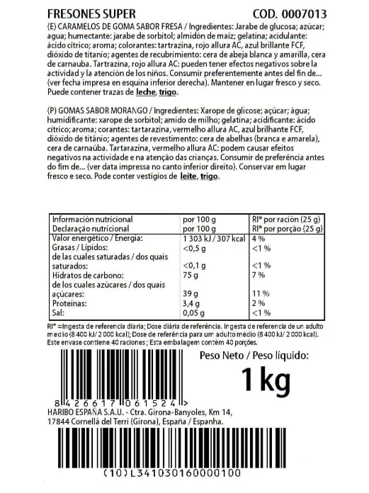 HARIBO strawberries 1KG the SUPER strawberries are rubber candies with the classic strawberry shape, with a SUPER fluffy interior with an instinctual strawberry flavor. Haribo TOP flavor original trustworthy quality