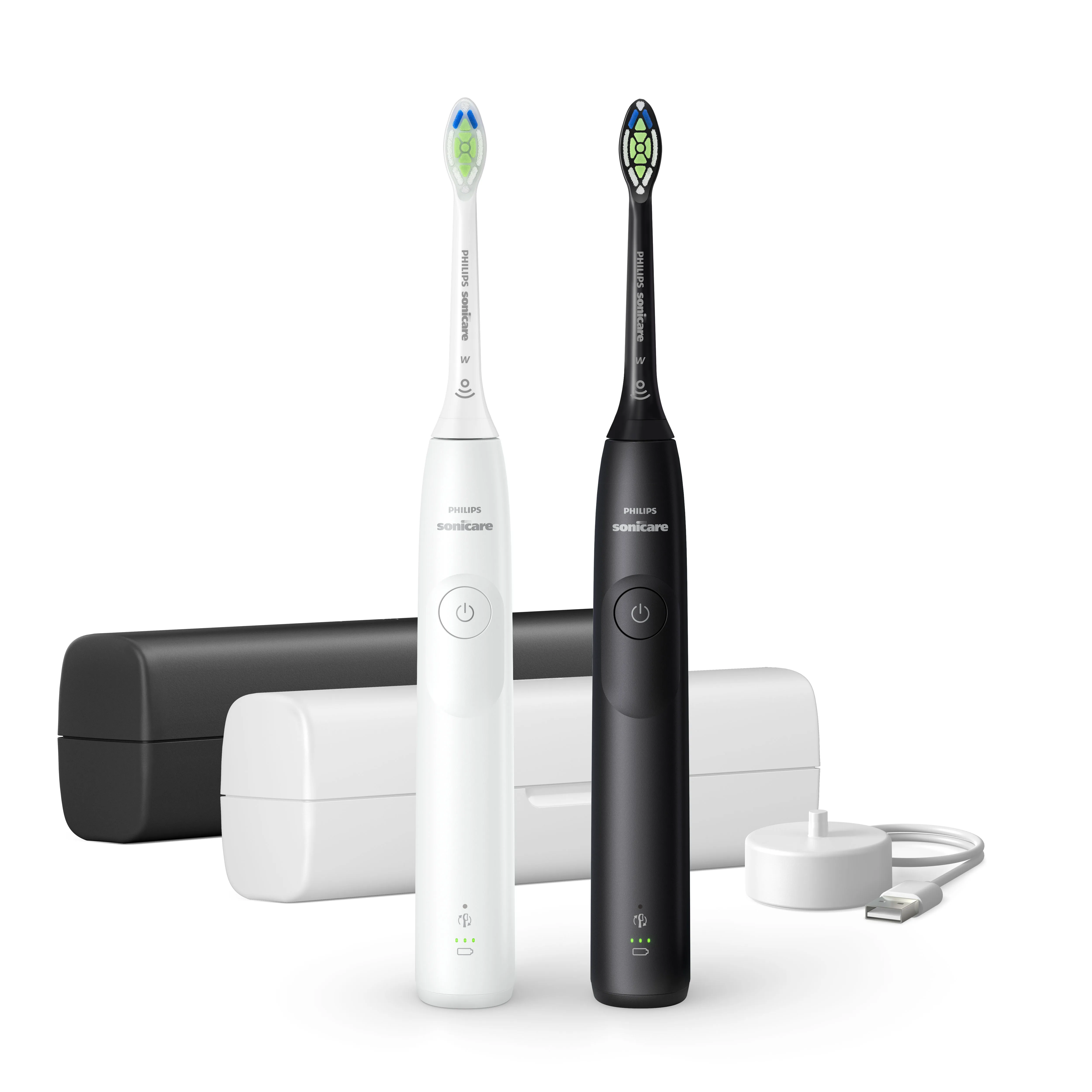 Pack doble Cepillos Series 5300 | Incluye cepillo negro Series 5300 + cepillo blanco Series 5300 y 1 funda de viaje Slim negra + 1 funda de viaje Slim blanca. Cada cepillo incluye 1 cabezal de