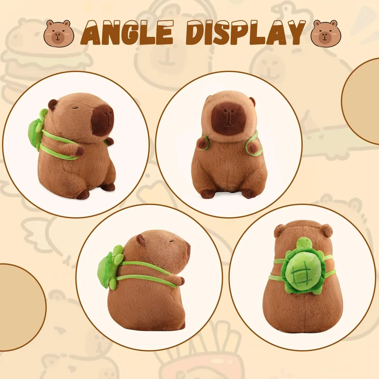 Capybara Plush Toy, 30CM Capybara Plush Toy, Capybara Stuffed Plush Toy, Capybara Animal with Turtle, Brown Plush Soft Toy with Green Details