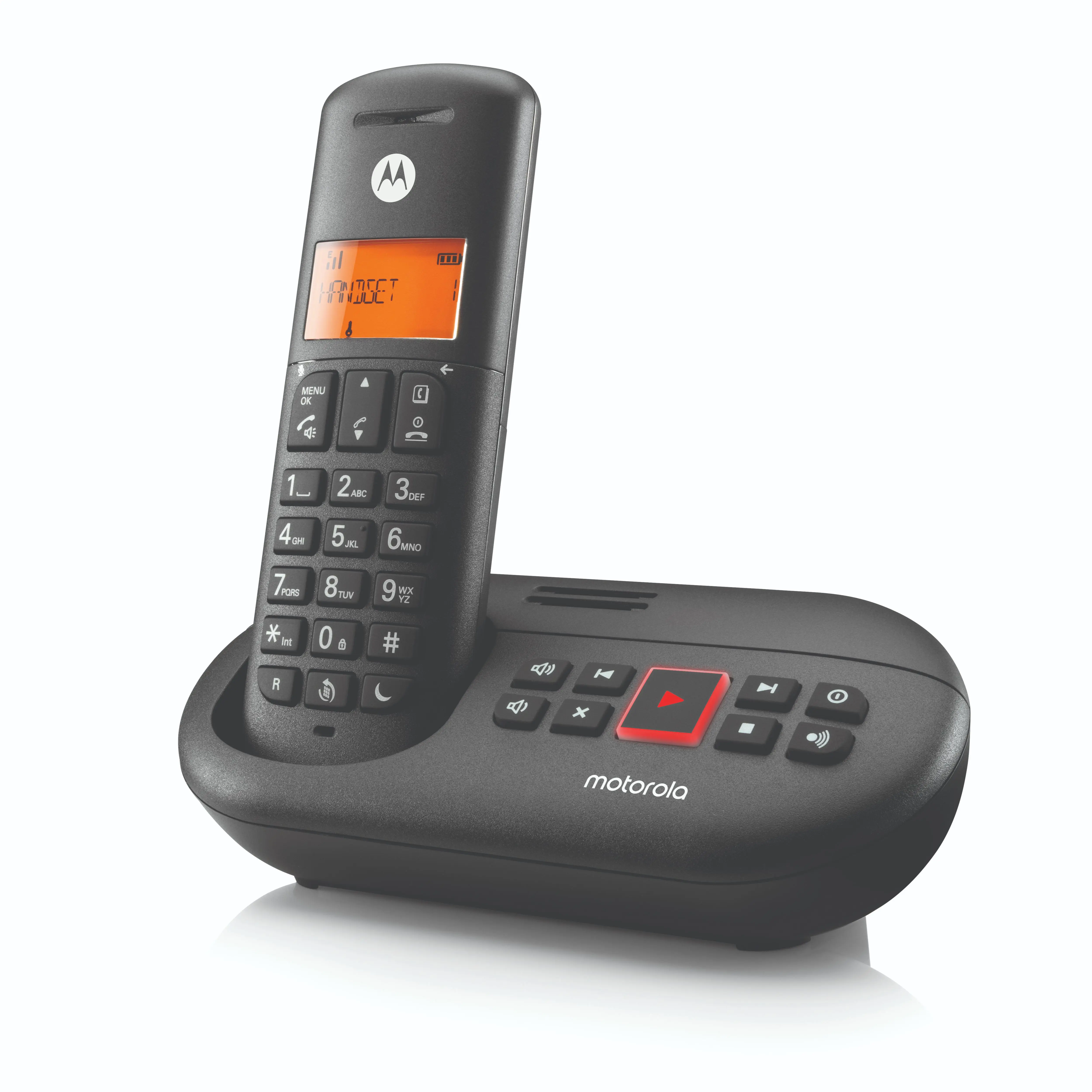 Motorola Voice E211 - Cordless Landline Phone with Digital Answering Machine, Caller ID, 50 Contacts, and Do Not Disturb Function, Black