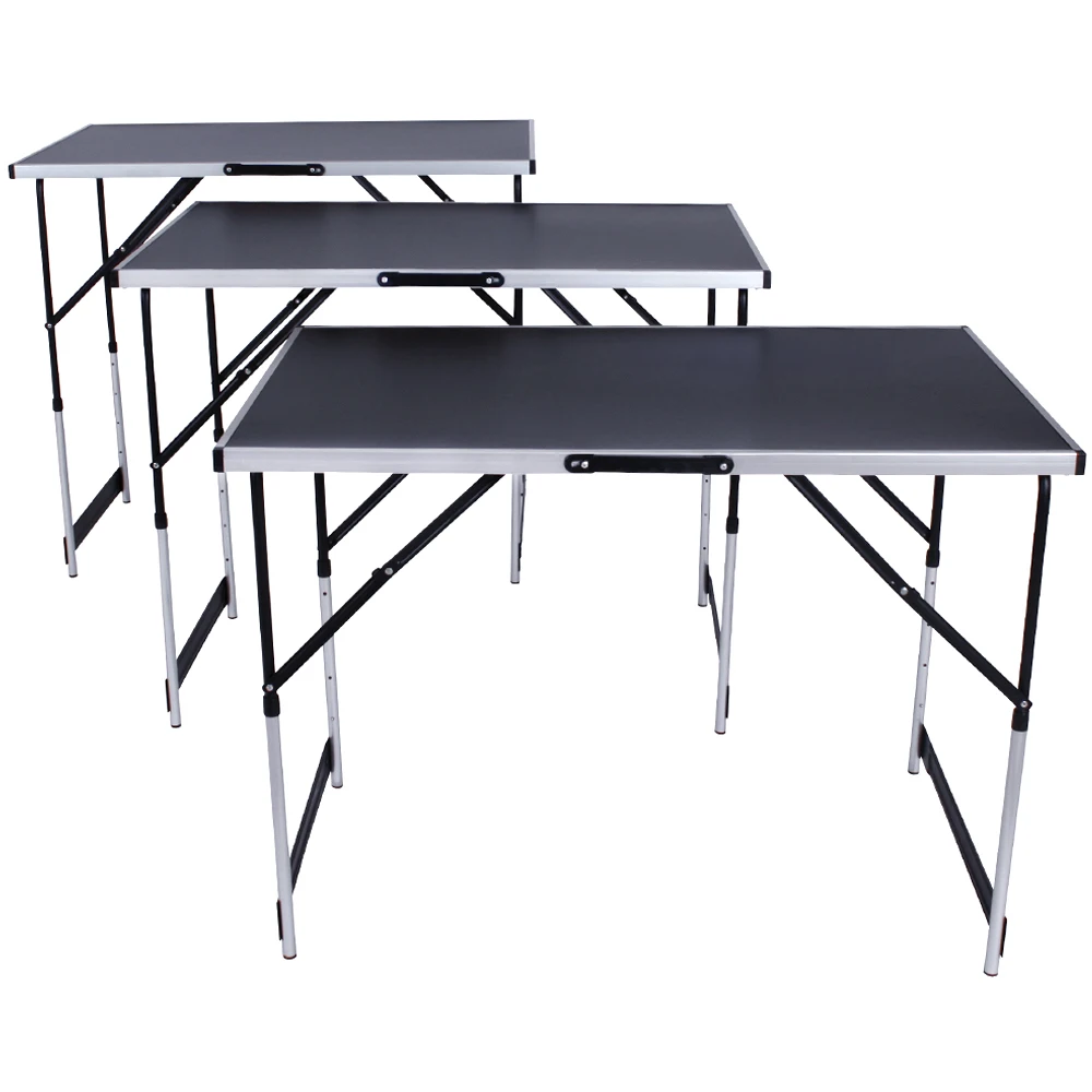 Tectake - Mesa de trabajo de aluminio 3 piezas  Set de 3 mesas plegables, gran superficie de 300 x 60 cm  Versátil, mesa para tapizar, trabajar, para fiestas, etc.  Altura ajustable en 4 posiciones: