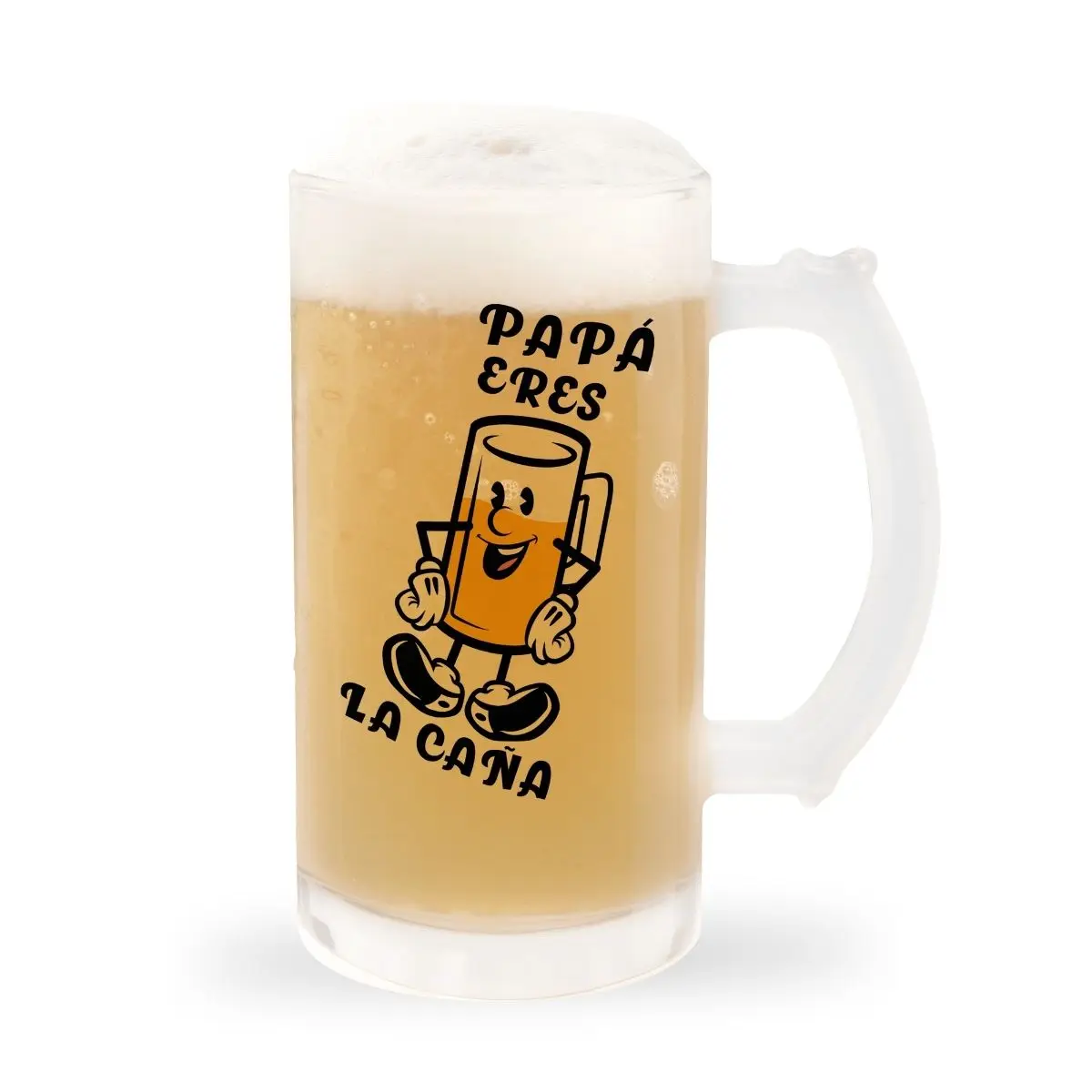 Jarra de Cerveza Personalizada de Cristal Esmerilado | Regalo Original día del Padre | Regalo Papa Cumpleaños, Jubilación | Jarra para Microondas y Lavavajillas | (Papá eres la caña)