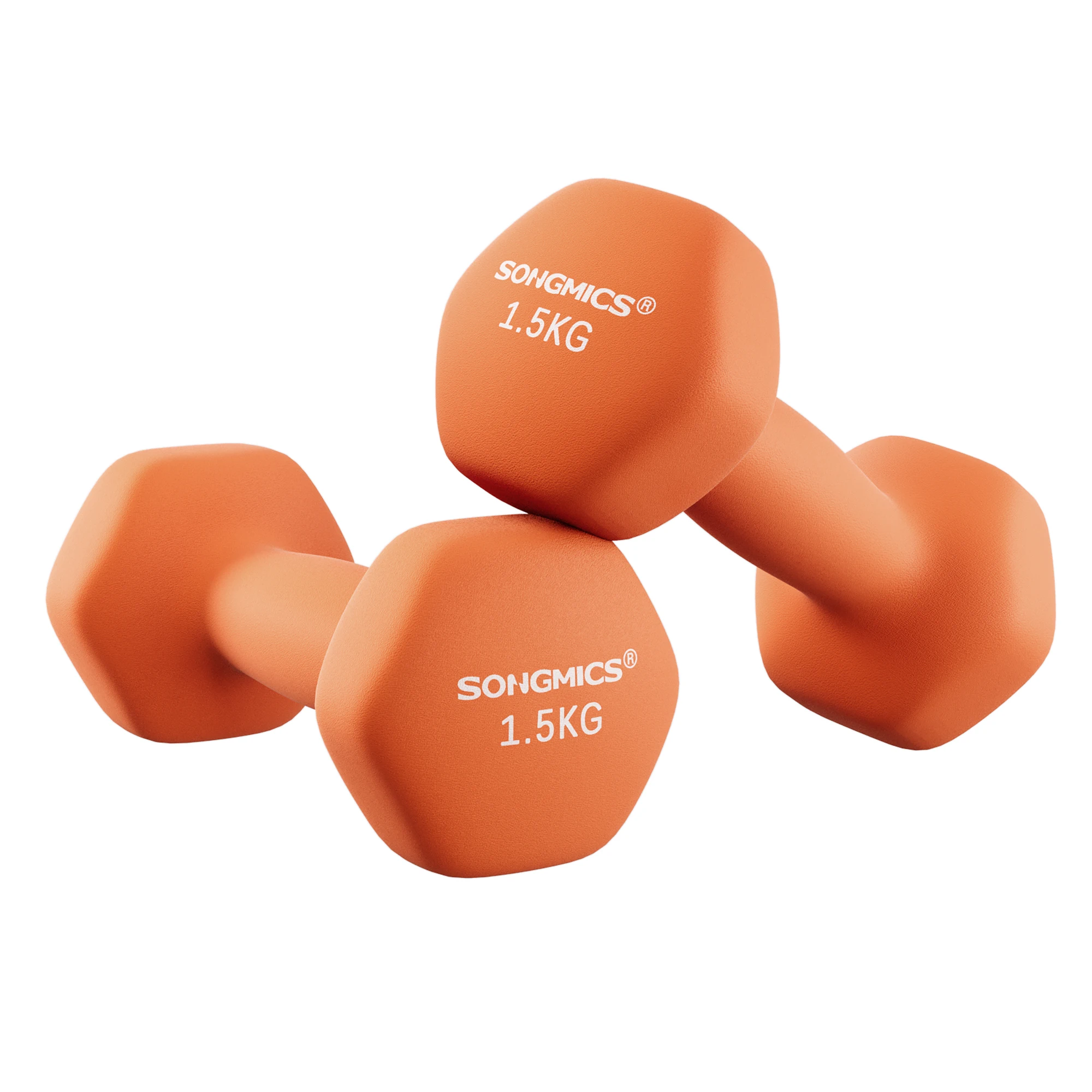 SONGMICS Set di 2 manubri, manubri esagonali, rivestimento in neoprene, allenamento per la forza, allenamento fitness, per la casa, arancia papaya