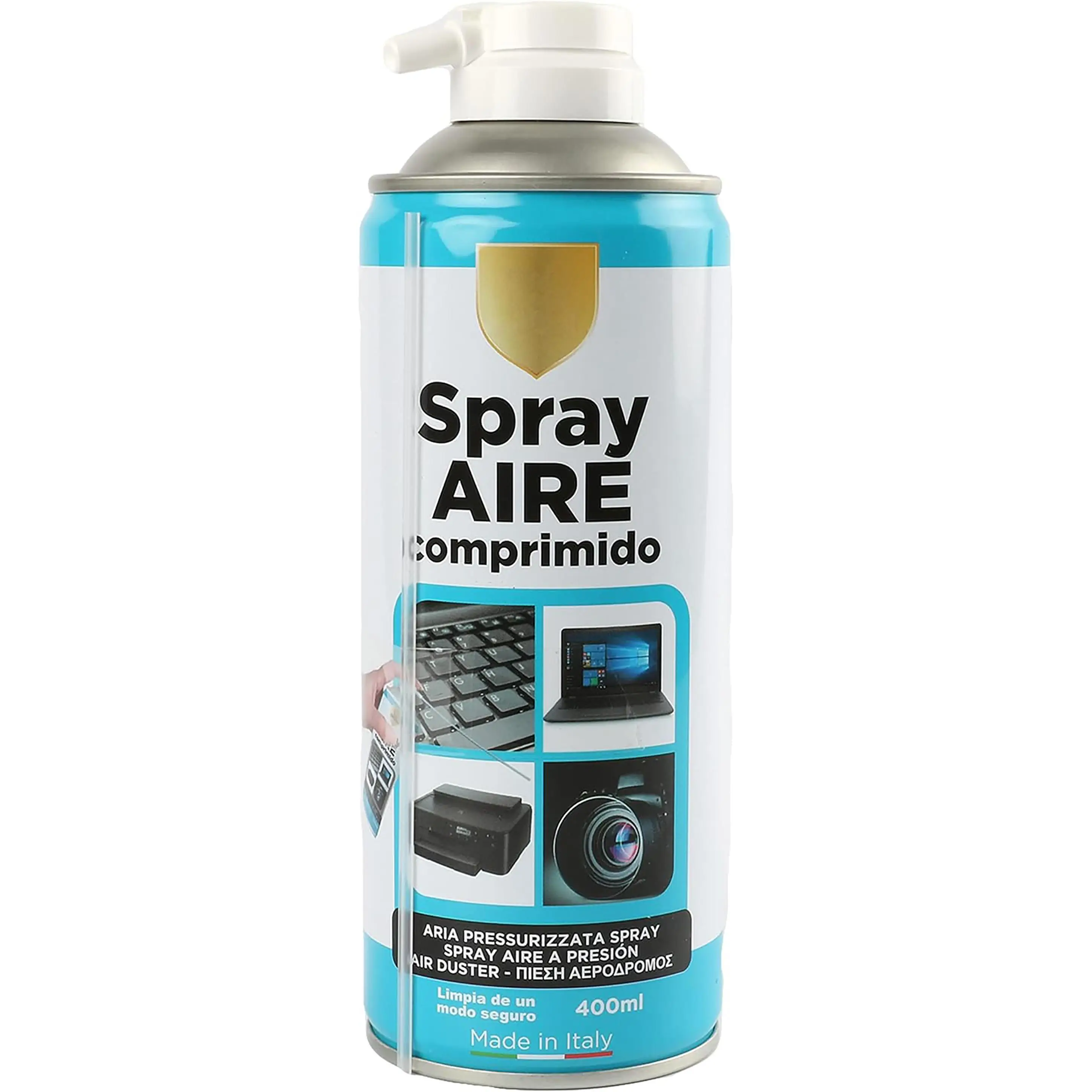 Spray de Aire Comprimido 400ml y 200ml para Limpieza Profunda de Teclados, Ordenadores, Impresoras y Equipos Electrónicos – Eliminación de Polvo y Suciedad Difícil – Incluye Tubo Alargador – Seguro y