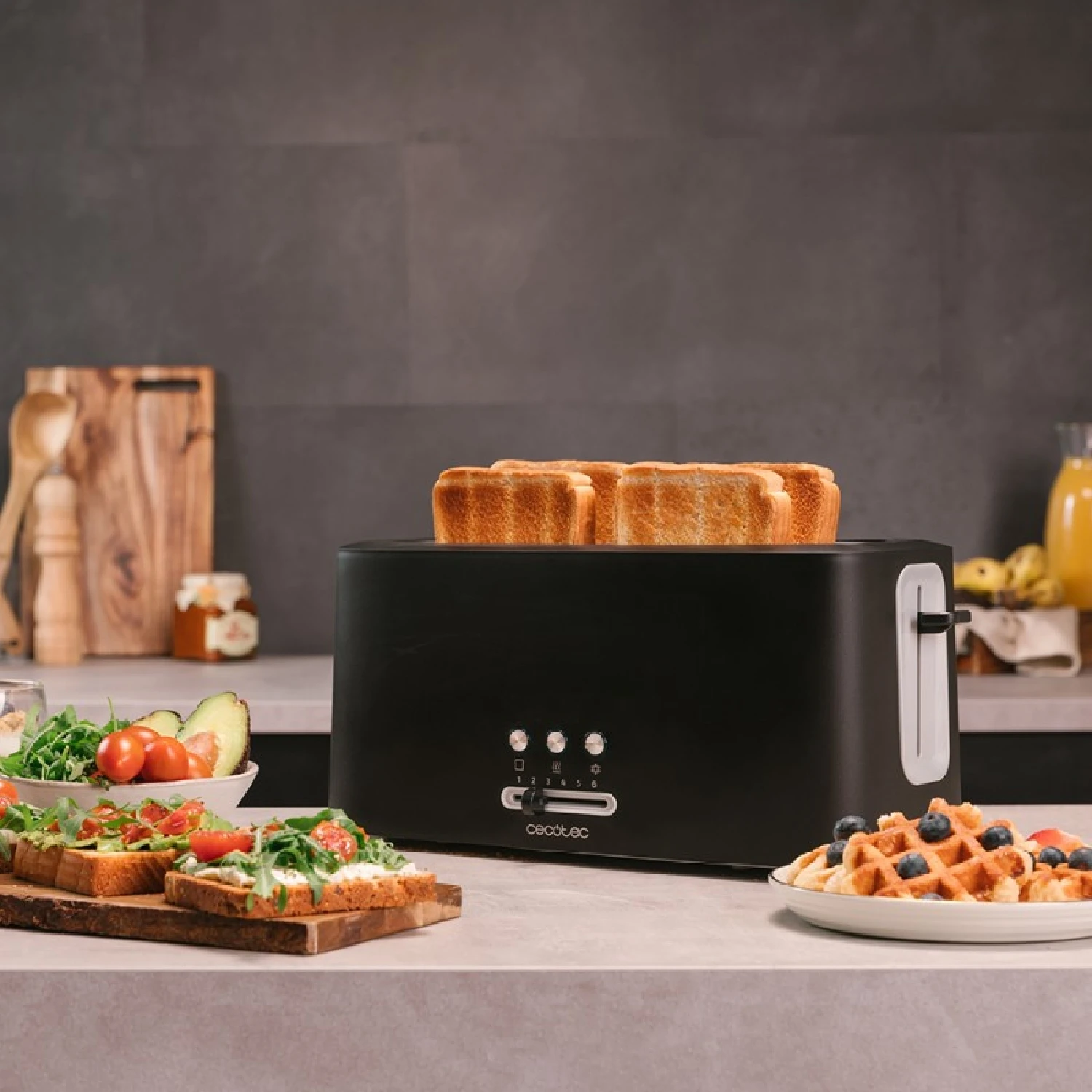 Vertical toaster Toast & Taste 16000 Extra Double. 1630 W 2 extra wide long slots 3 functions plastic design with stainless steel finish including top rods