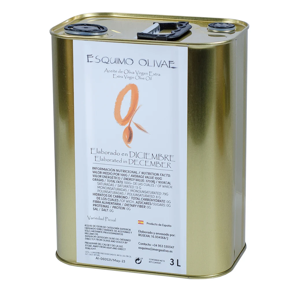 ESQUIMO OLIVAE Diciembre PICUAL Lata 3 litros, aceite de oliva virgen extra ECOLÓGICO.