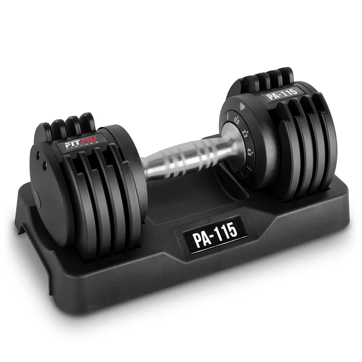 FITFIU Fitness PA-115 Adjustable Dumbbell Set 2.2kg to 11.5kg for Home Gym Workouts, featuring a quick lock weight adjustment and non-slip handle for safe training.