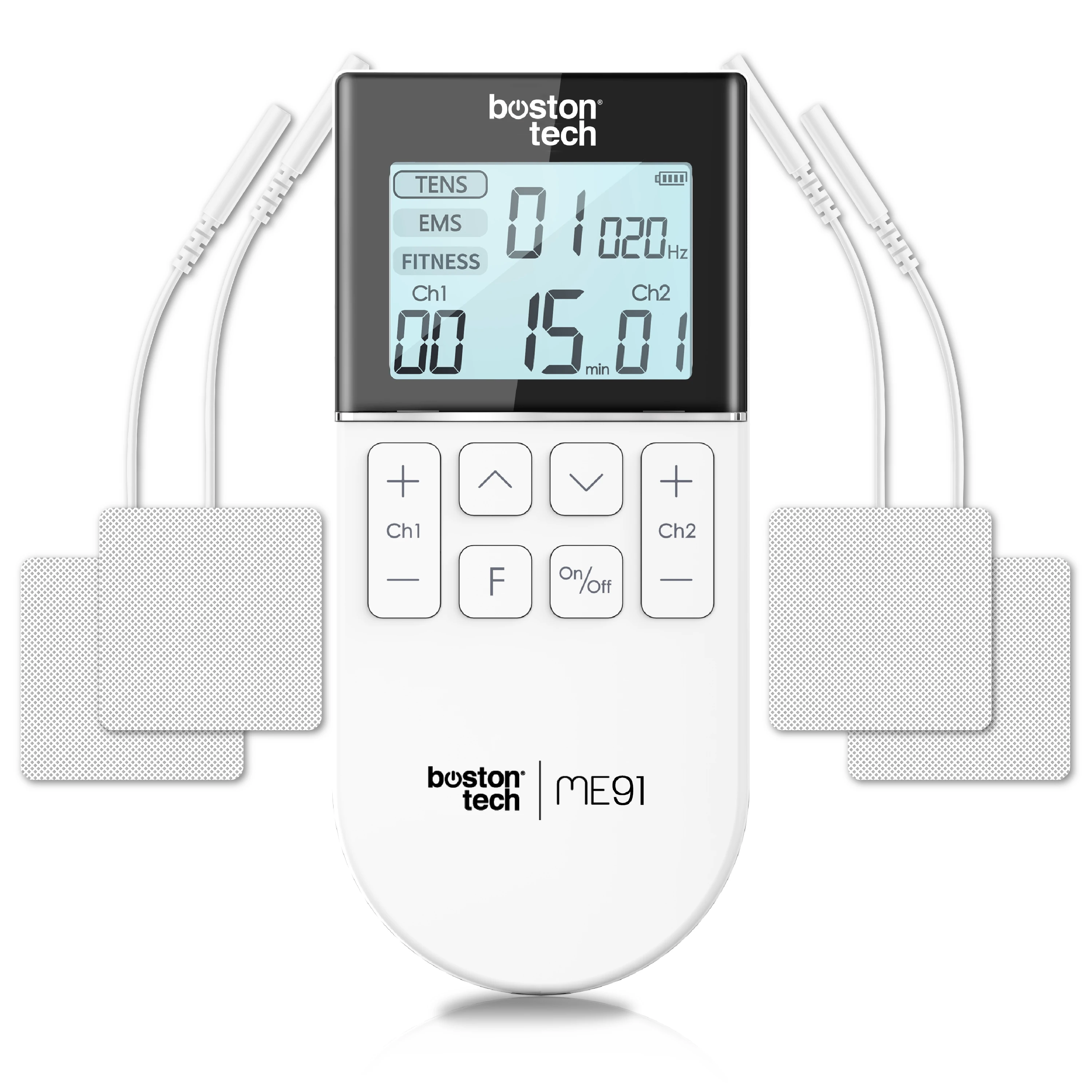 Electro Muscle stimulator Boston Tech®| 3 in 1: TENS + EMS + Fitness | Effective pain relief + training | 2 channels + 50 modes + 16 intensity levels + include case + 4 high quality electrodes | Slimming Beauty Tool