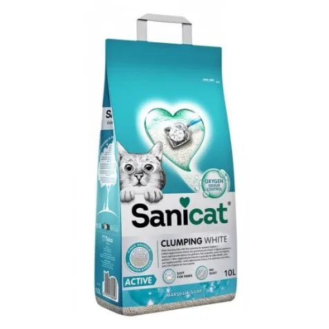 Arena Aglomerante Blanca Sanicat Clumping sin Aroma para Gatos 10 L