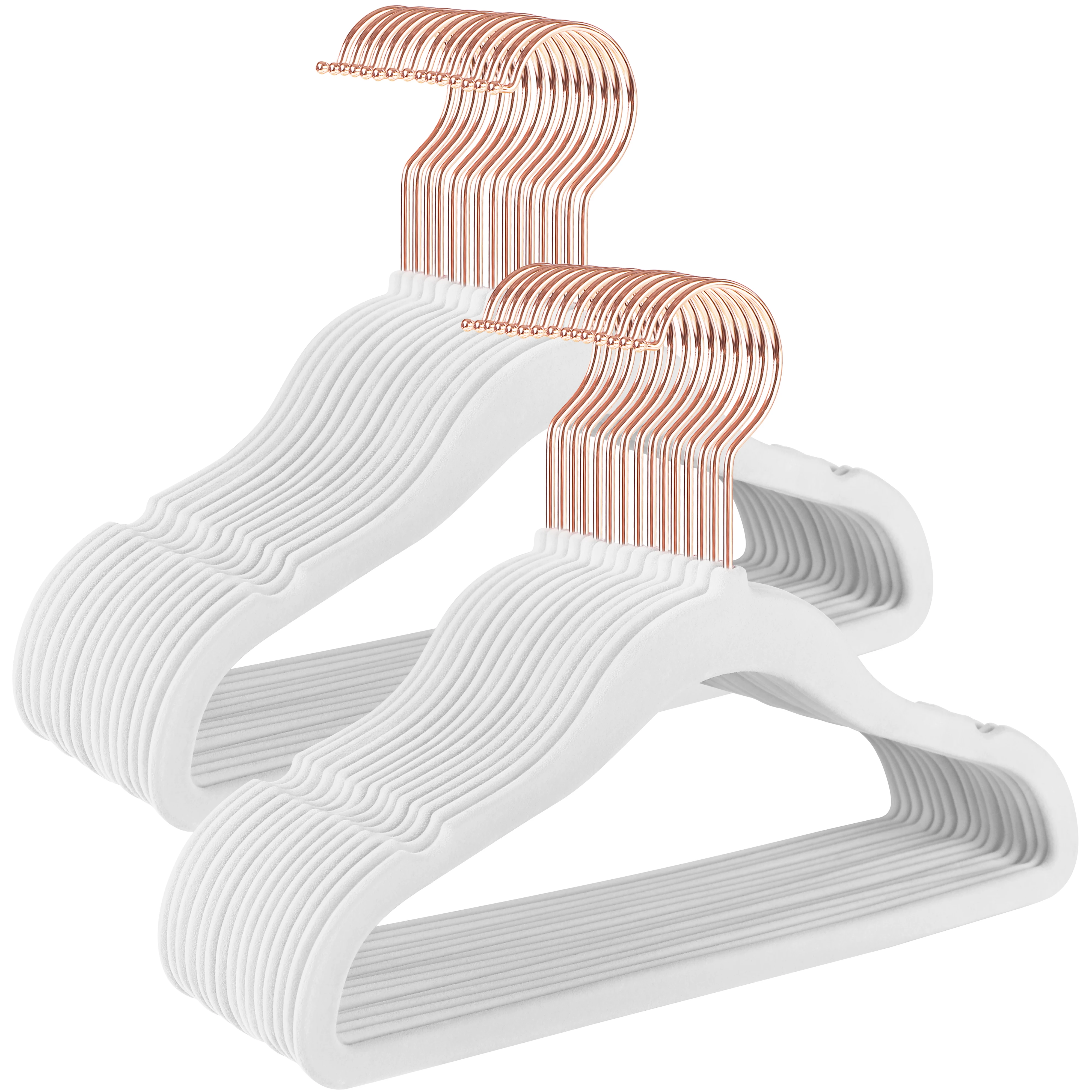 SONGMICS Perchas Infantiles, Juego de 50, Perchas de Terciopelo con Ganchos de Oro Rosa, Perchas Bebé Antideslizantes para Ropa del Armario, Abrigos para Bebés o Niños, Blanco Nube/Rosa Jalea