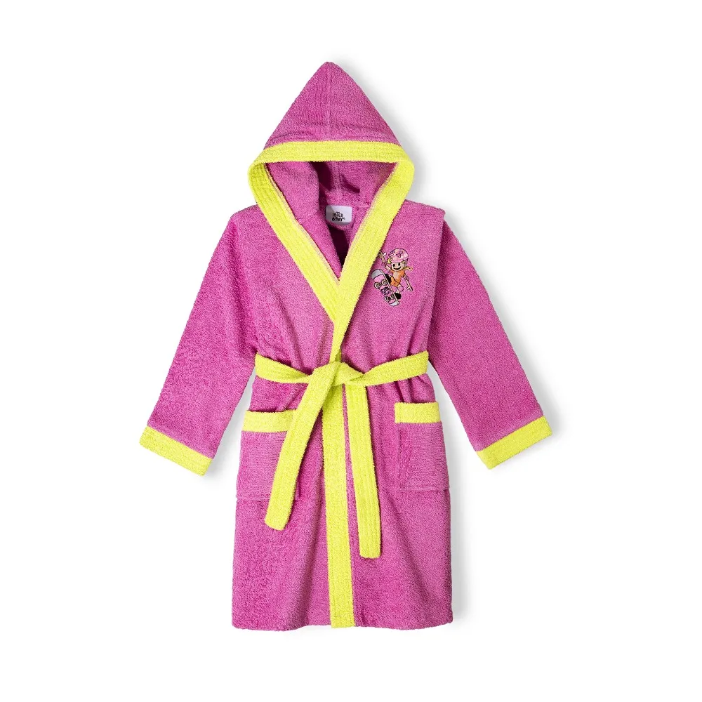 Albornoz Infantil con capucha y bordado 515, Color Fucsia, 100% Algodón, Interbaby