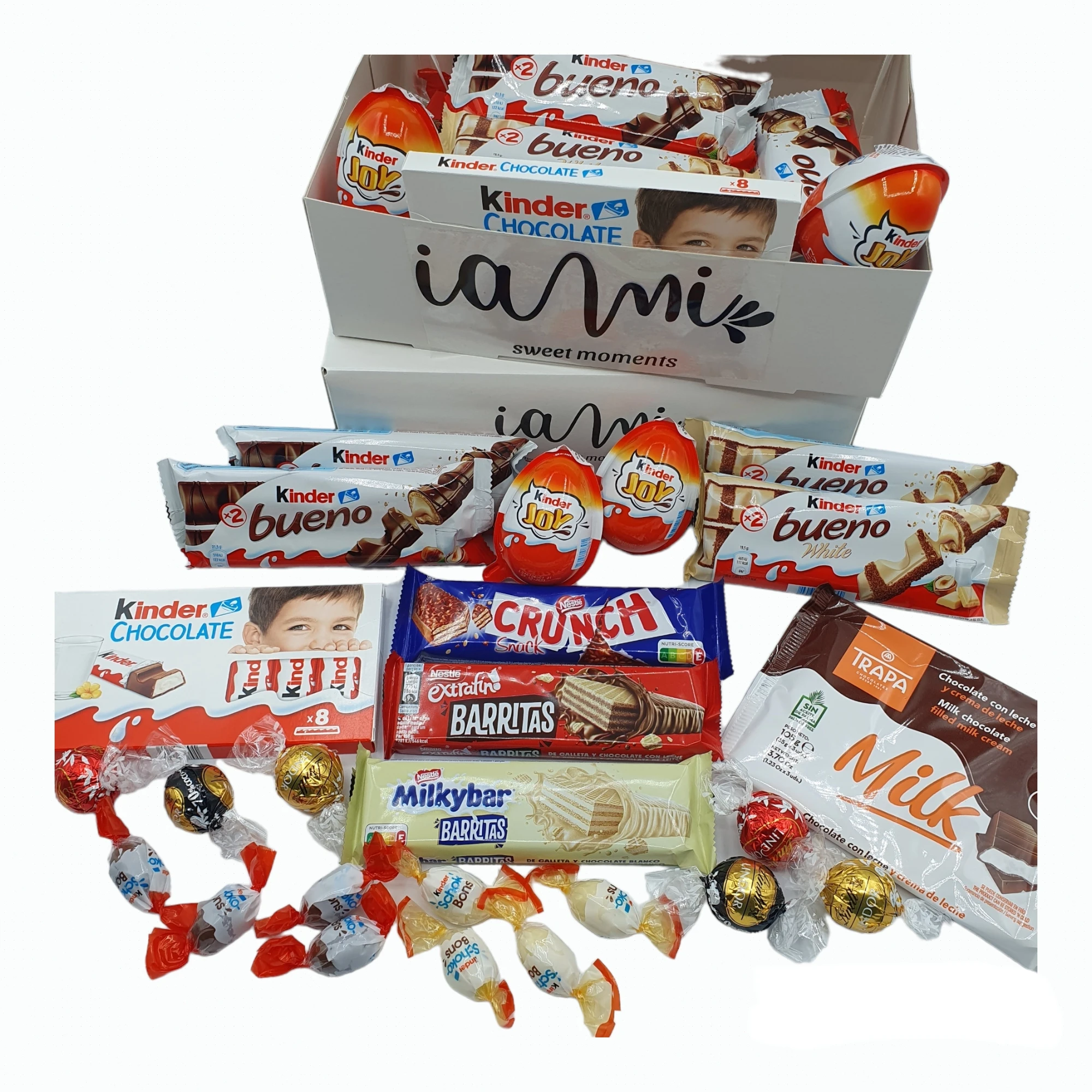 Kinder chocolate gift box - lindt - nestle. +25 units. Original gift from kinder bueno, kinder joy, lindt chocolates, nestle chocolates [iami]
