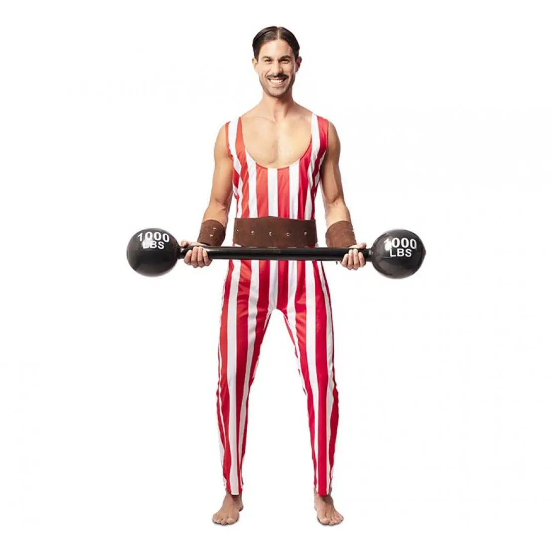 Eurocarnavales Disfraz de Forzudo rojo y blanco con cinturón para hombre