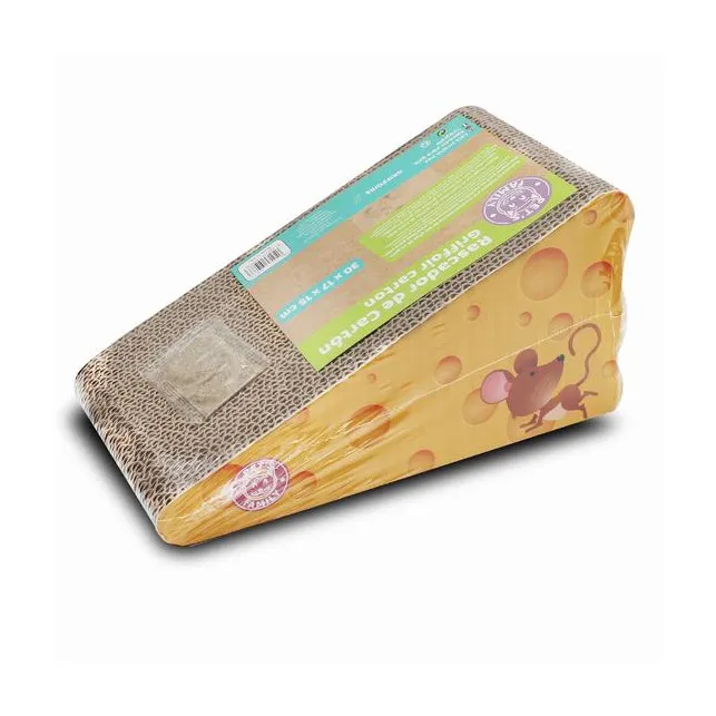 COTTECOTA-Rascador para gatos de cartón con forma de queso, arañador para mascotas, afilador de uñas reciclable 30 x 17 x 15 cm  rampa y rastreo de cartón para gatos almohadilla de rascar corrugado