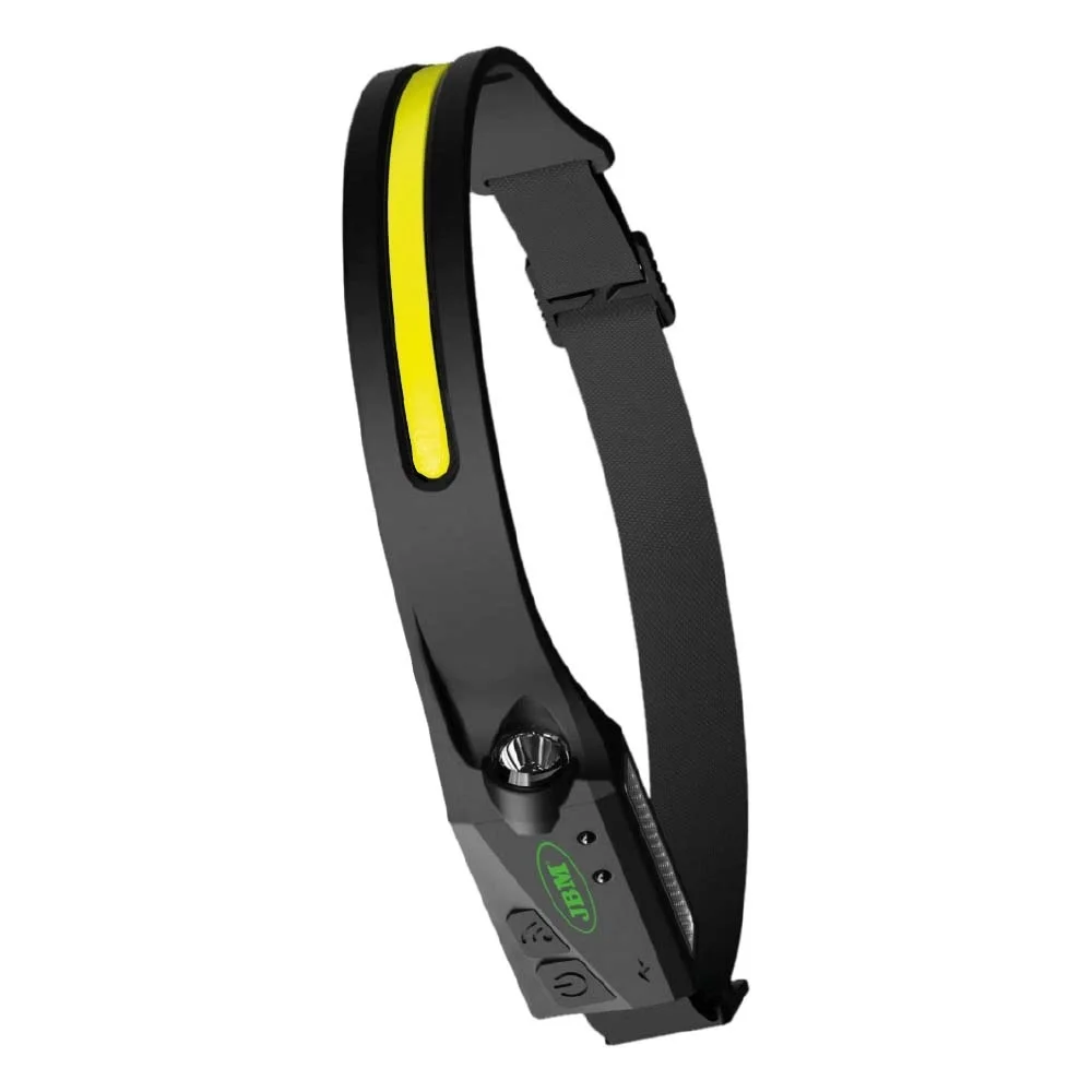 Jbm 54004 portable cob front light. Material: silica gel. Power indicator, induction indicator. Motion sensor activation mode. Usb charging cable included.