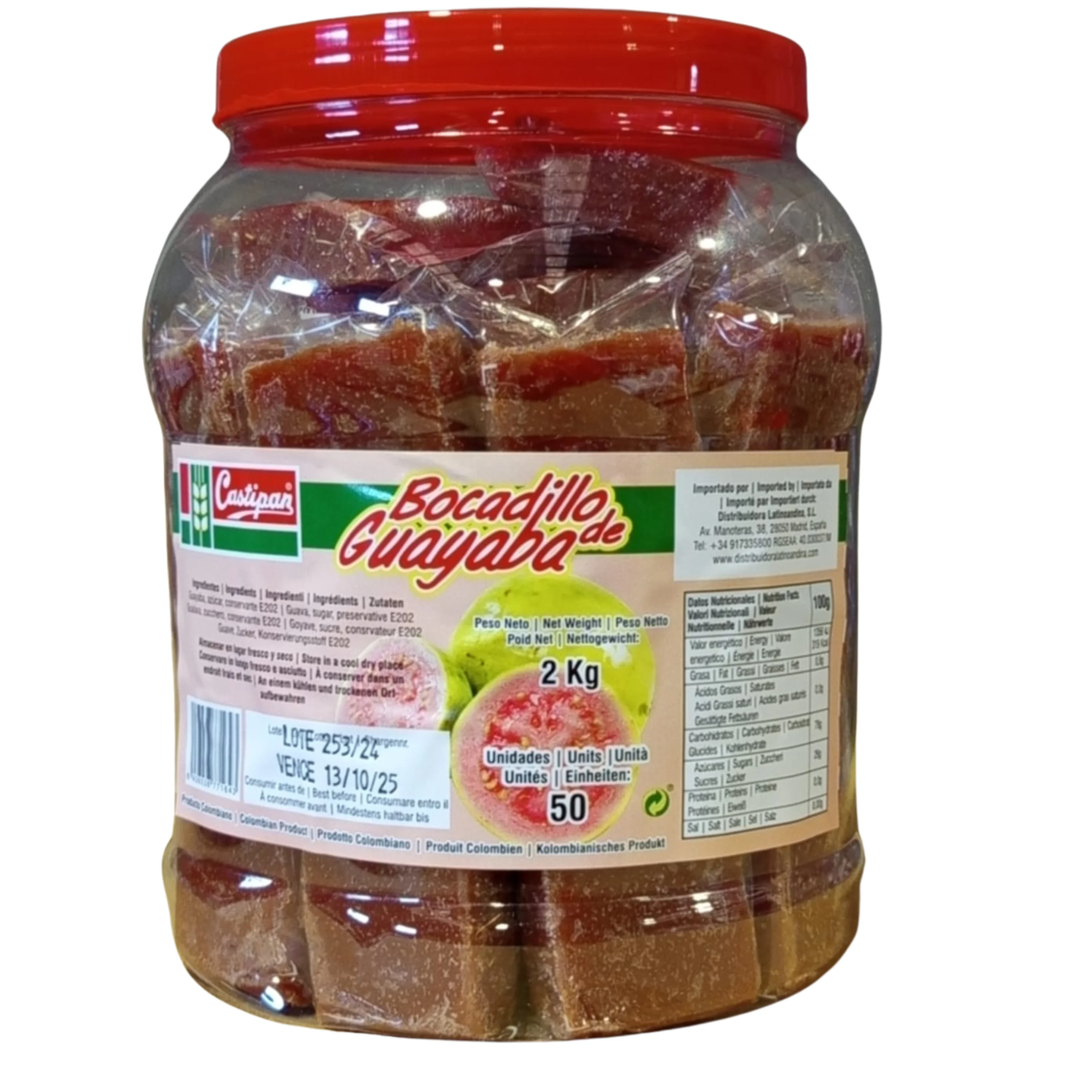Bocadillos de Guayaba Marca Castipan en Caja de Bombones - Dulce de Guayaba Individual 50 Unidades