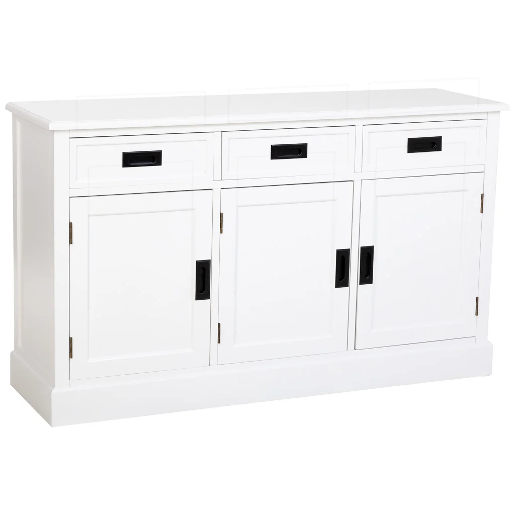 Wonderlust Deco - Aparador de Madera blanco con 3 puertas y 3 cajones 135x40x80.5h cm Blanco 135x40x80.5h cm